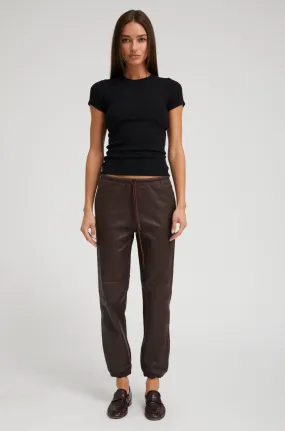 Dark Chocolate Leather Drawstring Sweatpants