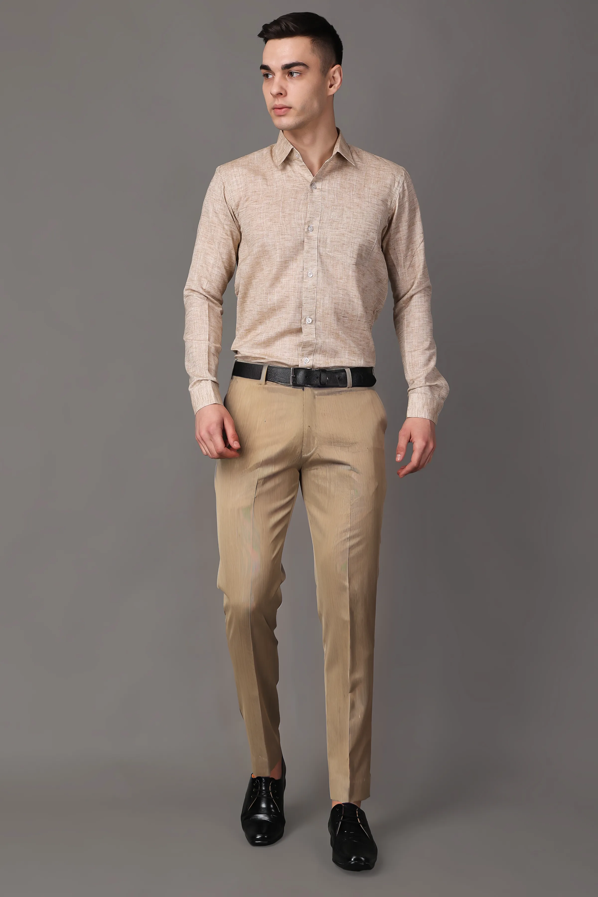 Dark Khakhi Textured Formal Trousers