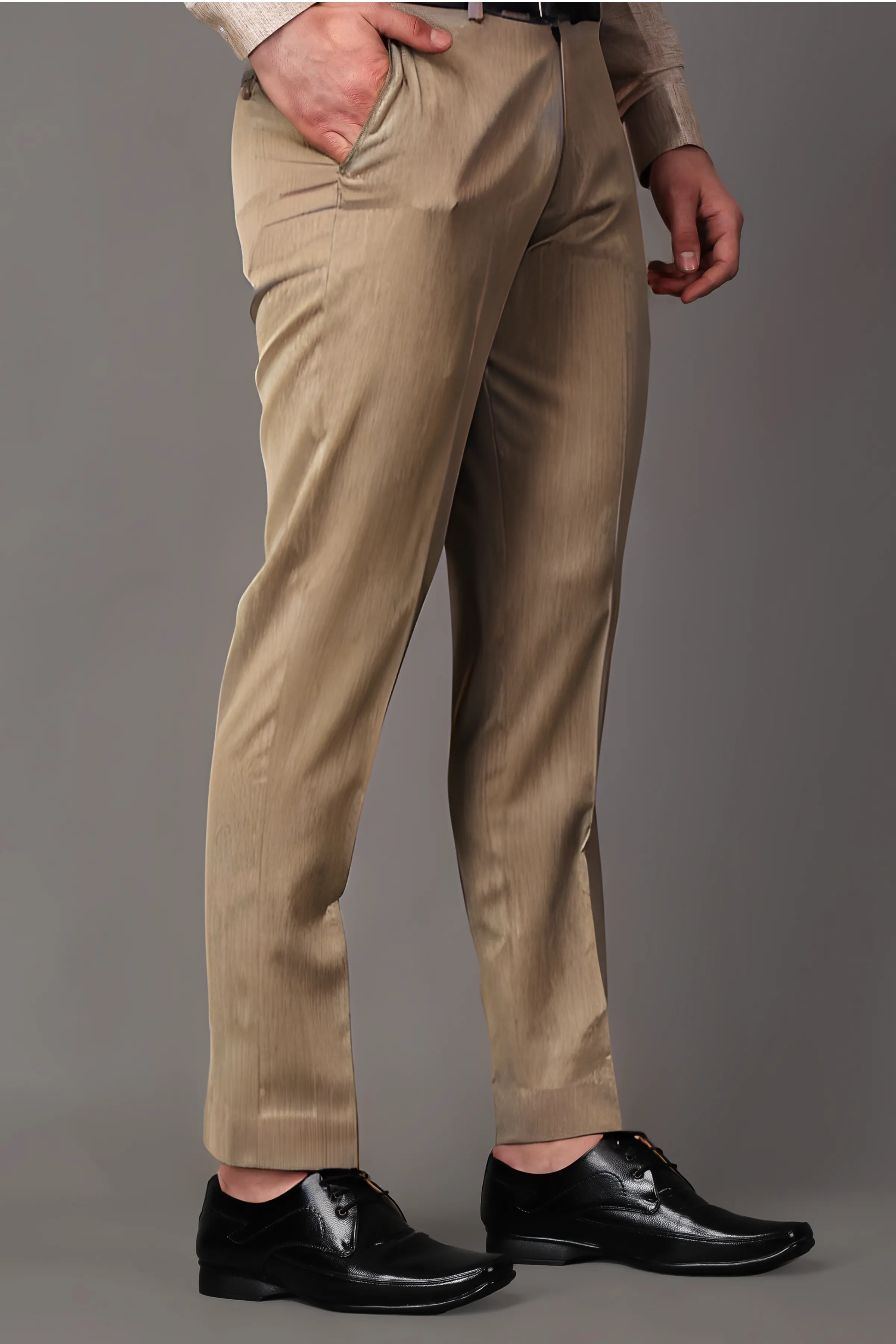 Dark Khakhi Textured Formal Trousers