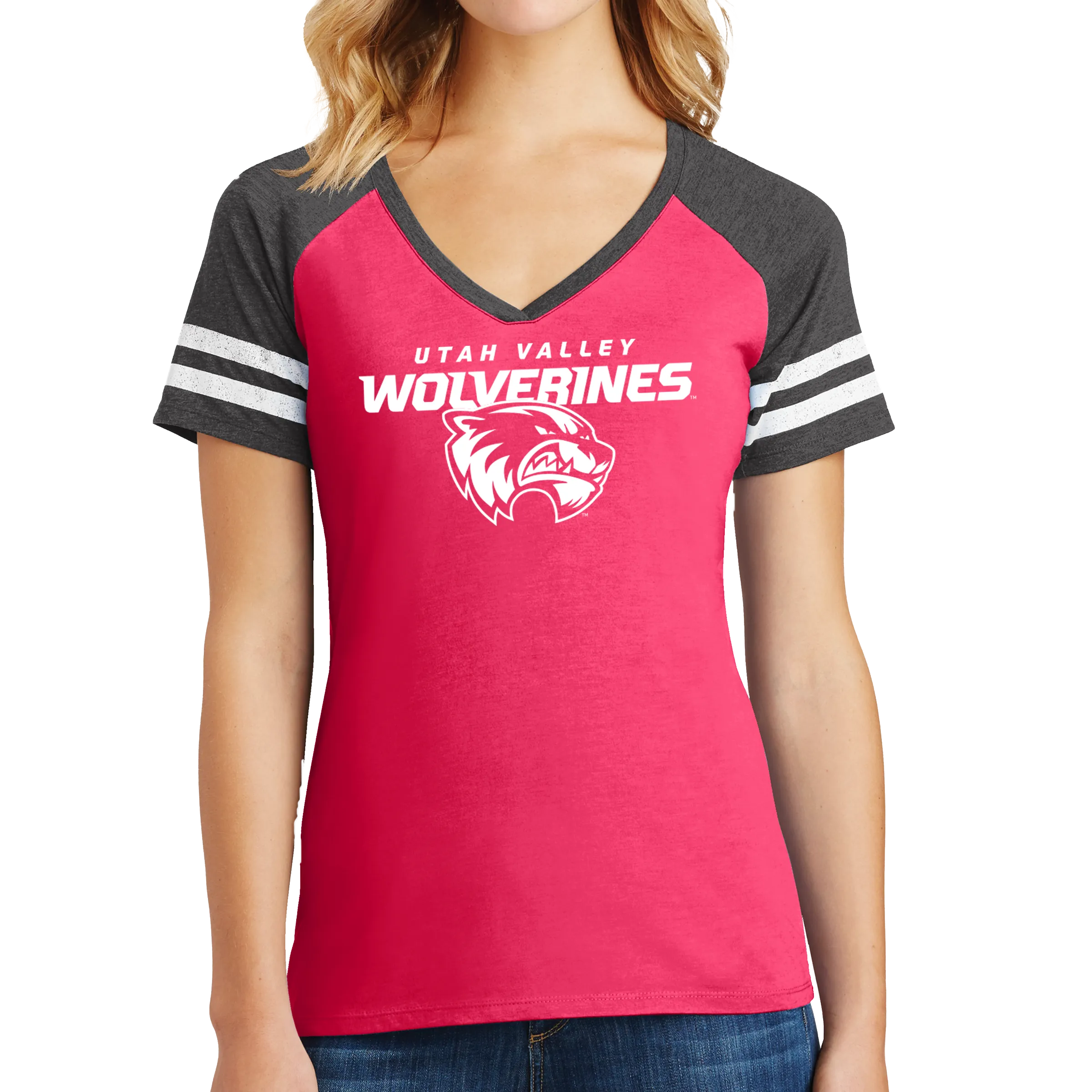 District Women’s Game V-Neck Tee- Combo Under Wolverines