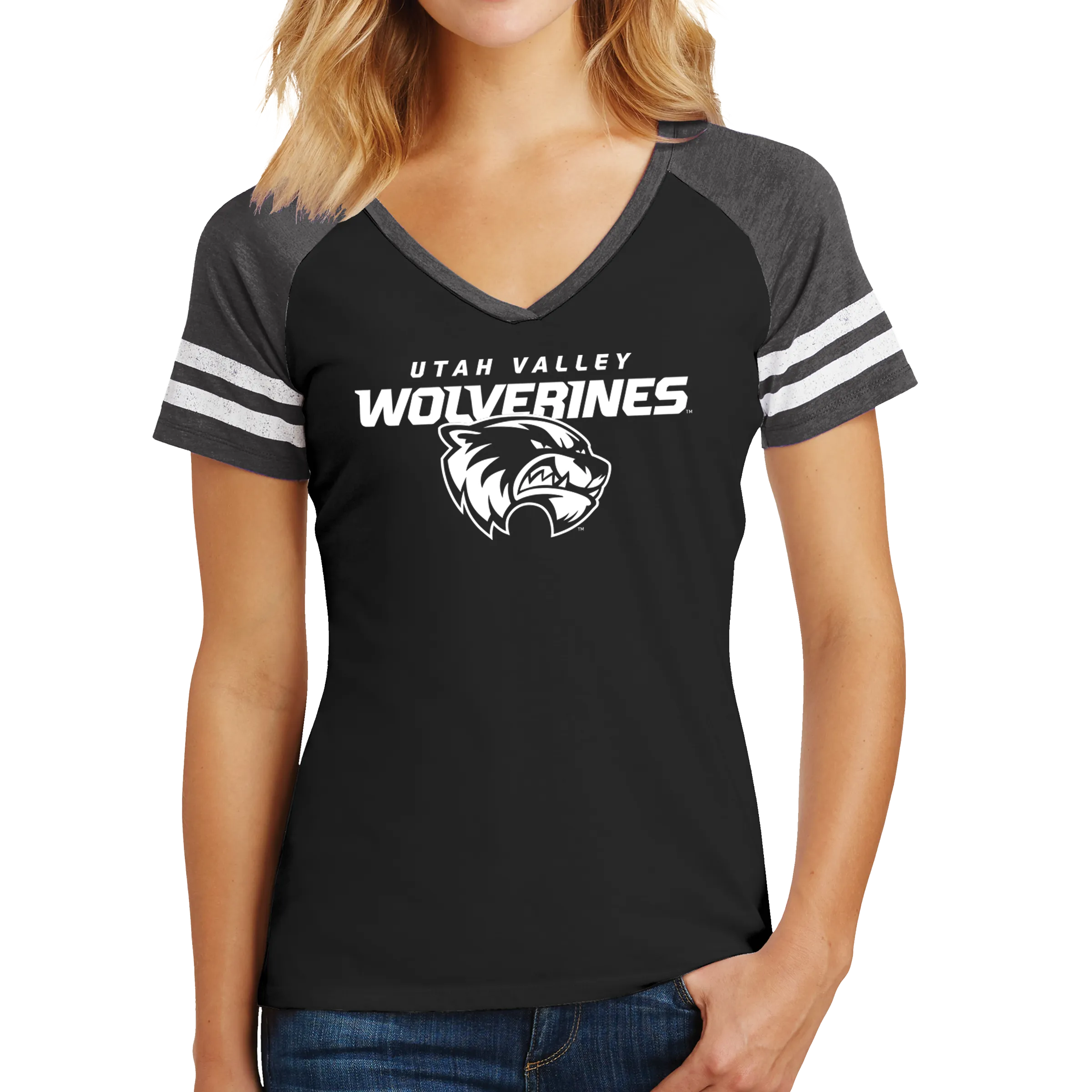 District Women’s Game V-Neck Tee- Combo Under Wolverines