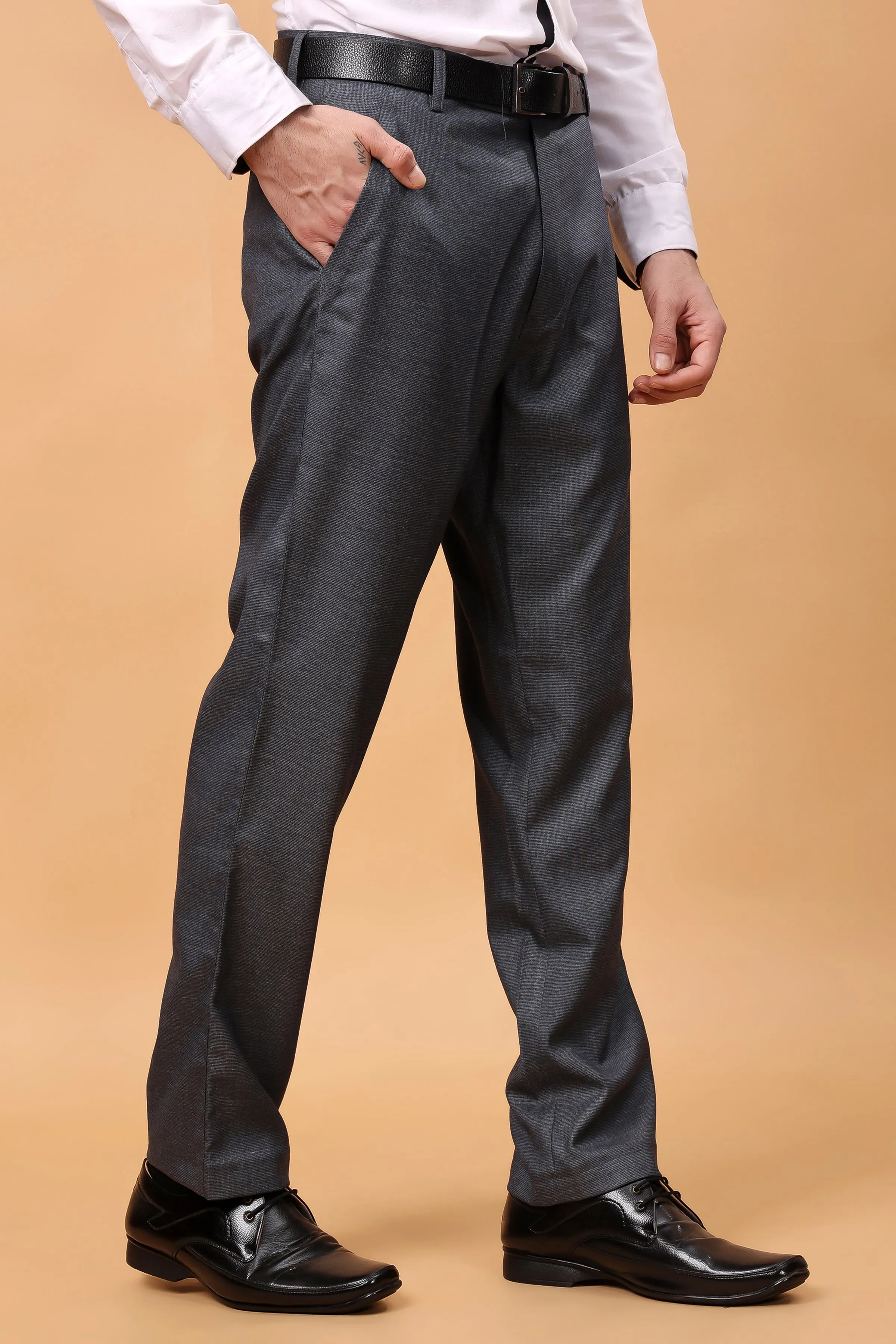 Dusk Blue Textured Stretch Trousers