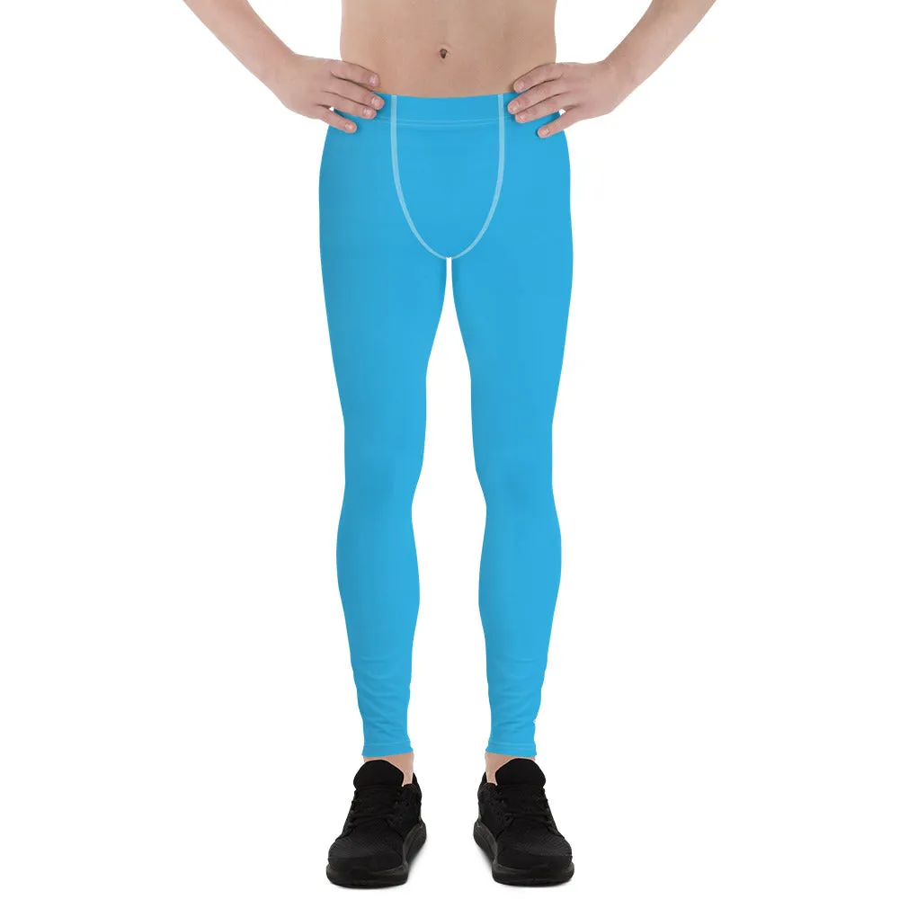 Effortless Movement: Solid Color Athletic Leggings for Men - Cyan