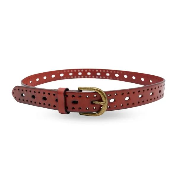 ENID - Womens Garnet Leather Dark Brown Belt with Gold Antique Buckle