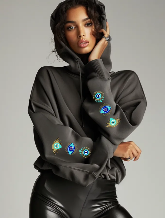 EVIL EYE SLEEVE HOODIE - BLACK