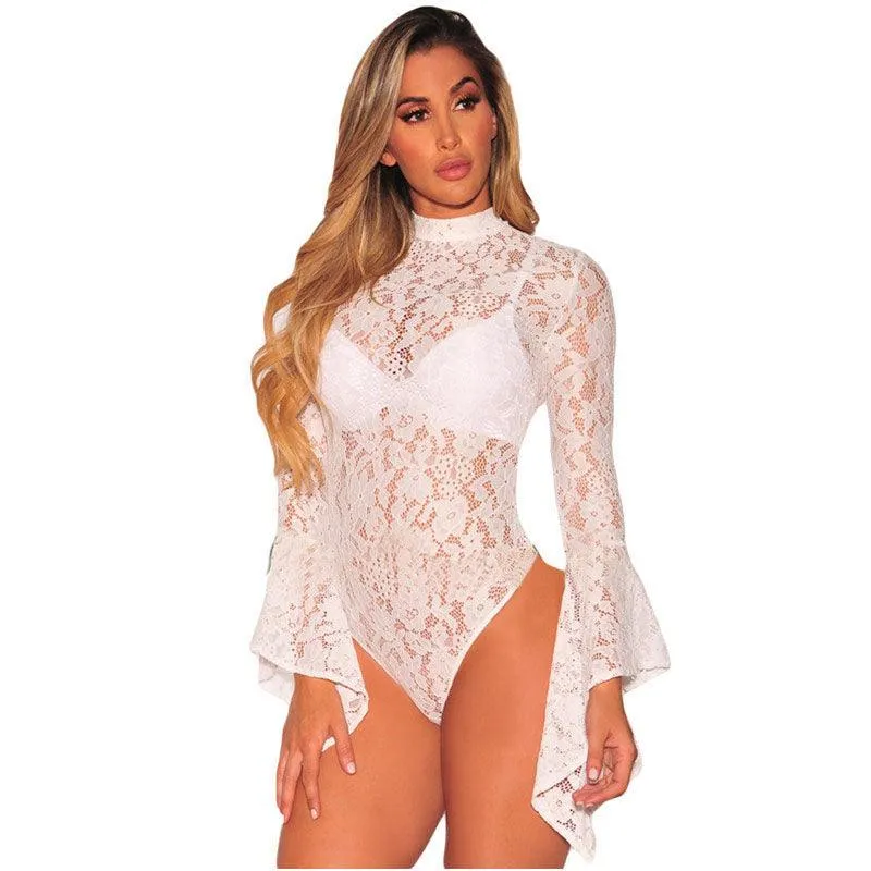 FLORAL LACE FLARE SLEEVE BODYSUIT