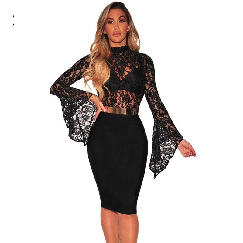 FLORAL LACE FLARE SLEEVE BODYSUIT