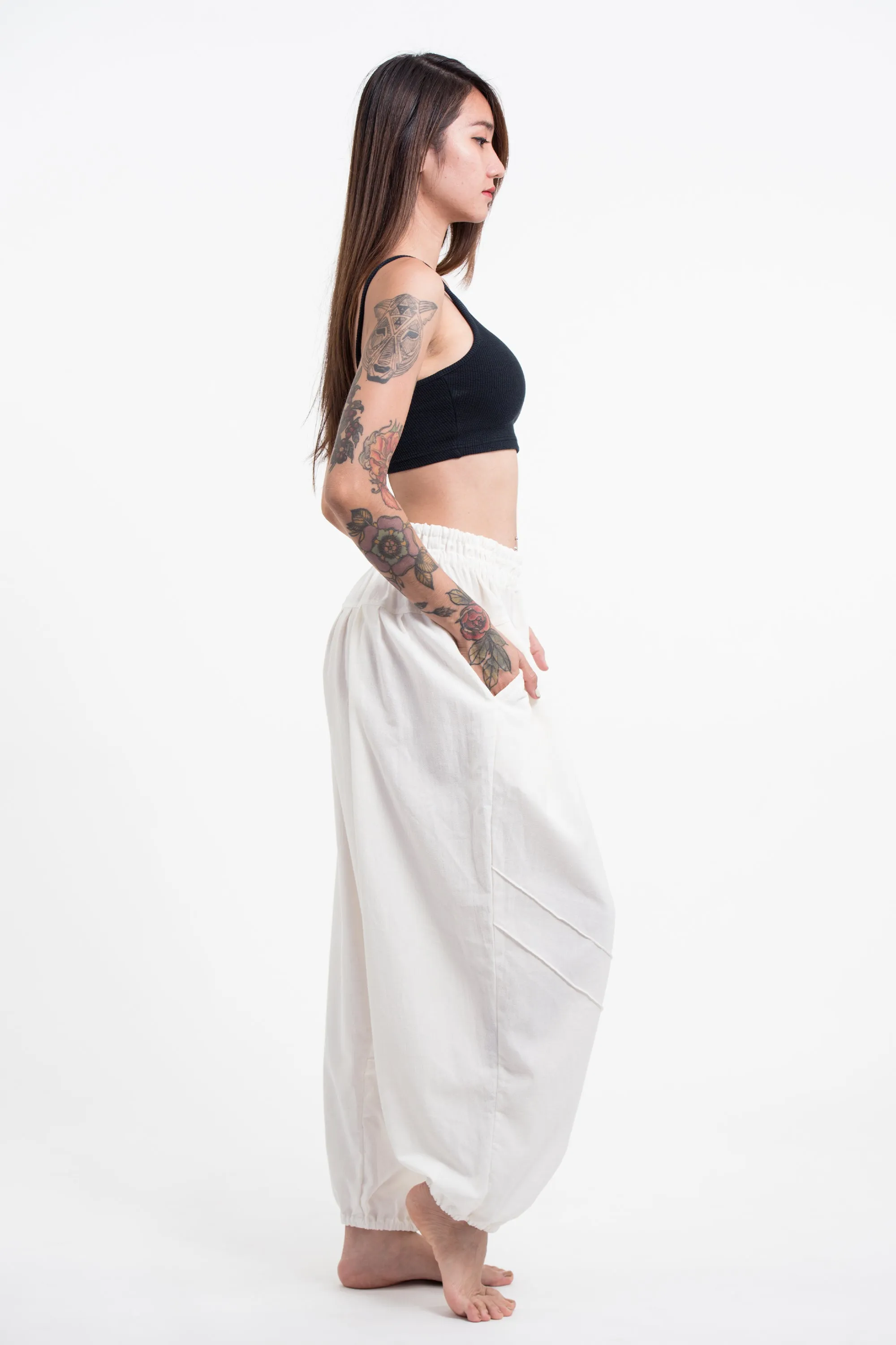 Genie Women's Cotton Harem Pants in White