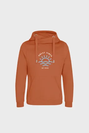 Great Vibes Rust Cowl Neck Hoodie