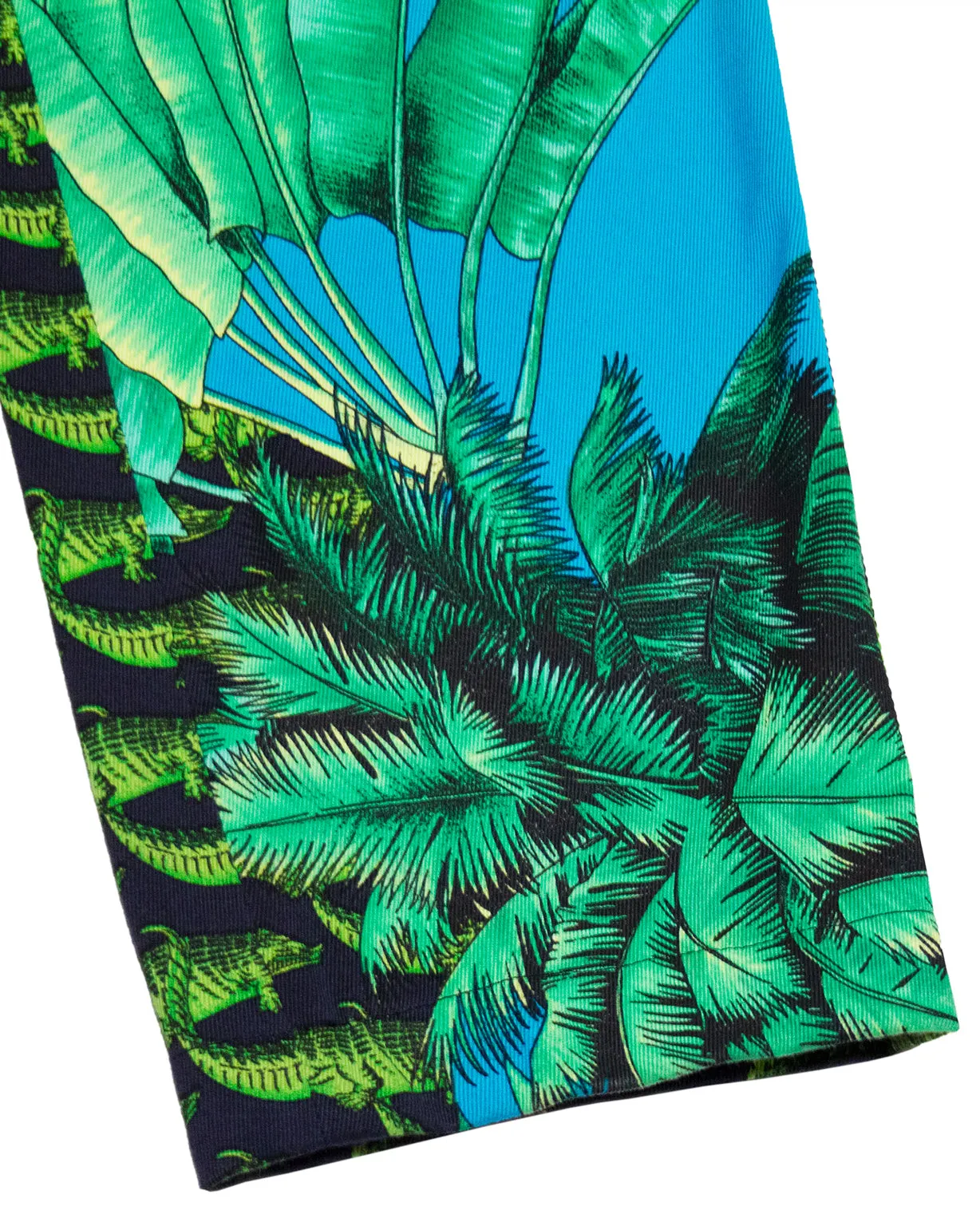 Green and Blue Alligator and Palm Tree Print Jeans