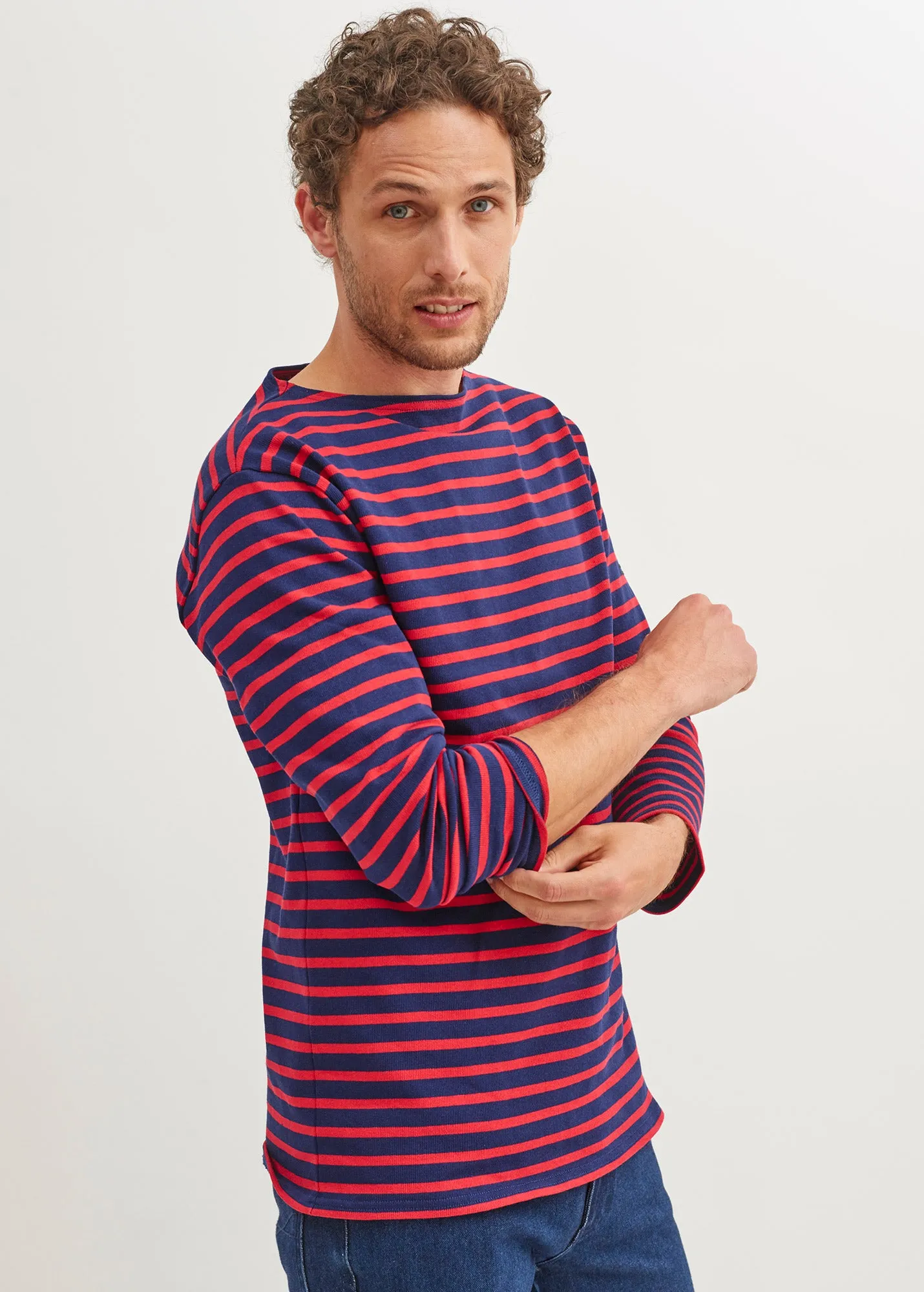 Guildo striped sailor shirt - boat neck, in thick cotton (MARINE/TULIPE)