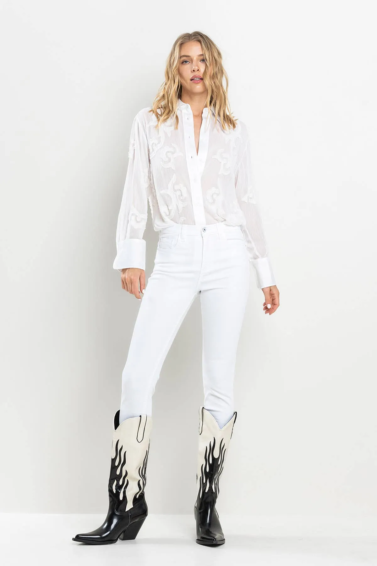 HIGH RISE CLASSIC SOLID WHITE SKINNY JEANS SP-P11535