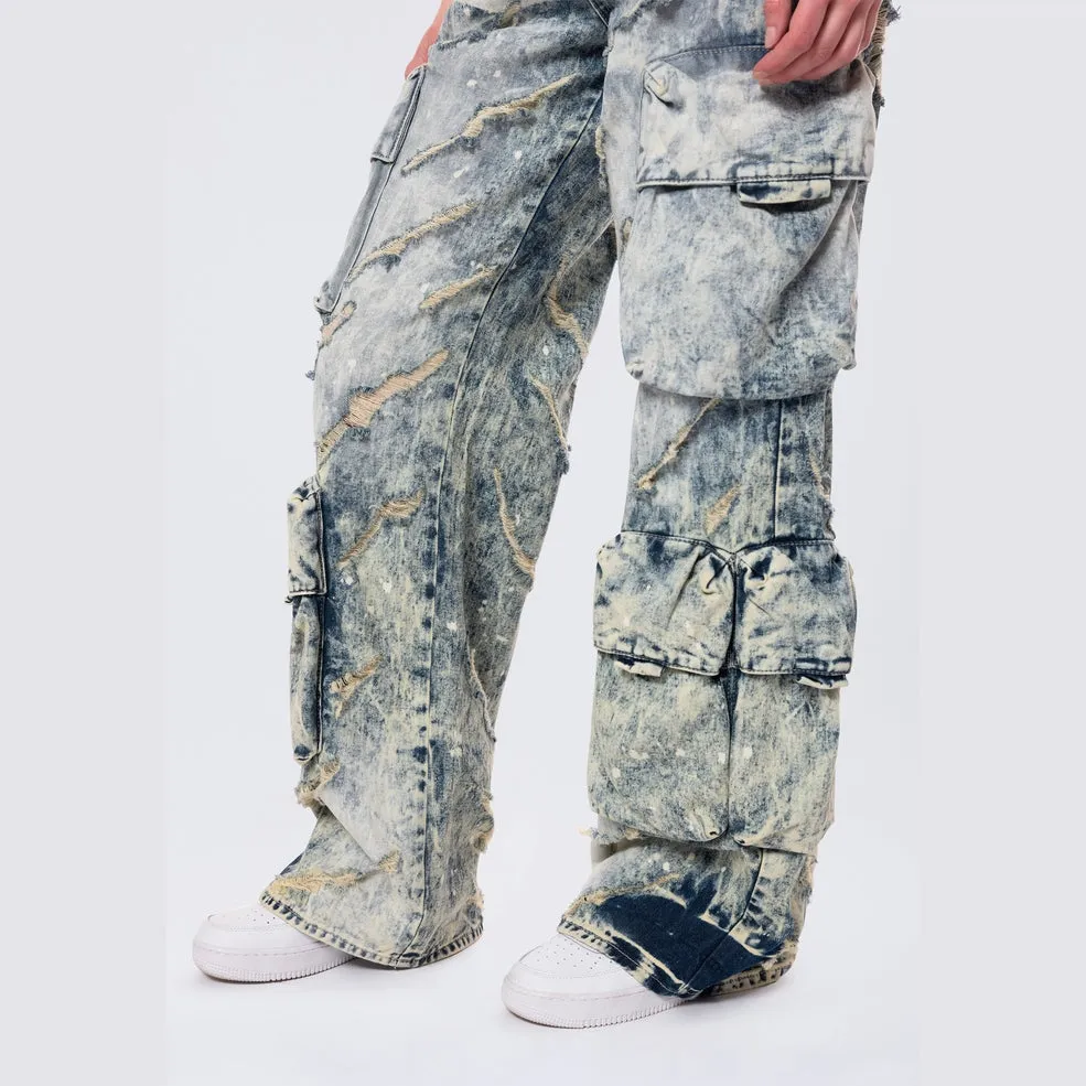 High Rise Distressed Wide Leg Jeans - Orion Blue