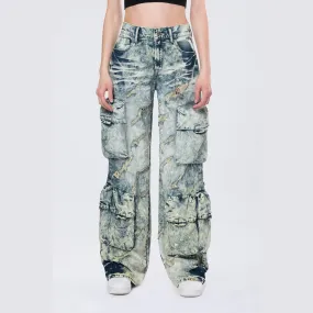 High Rise Distressed Wide Leg Jeans - Orion Blue