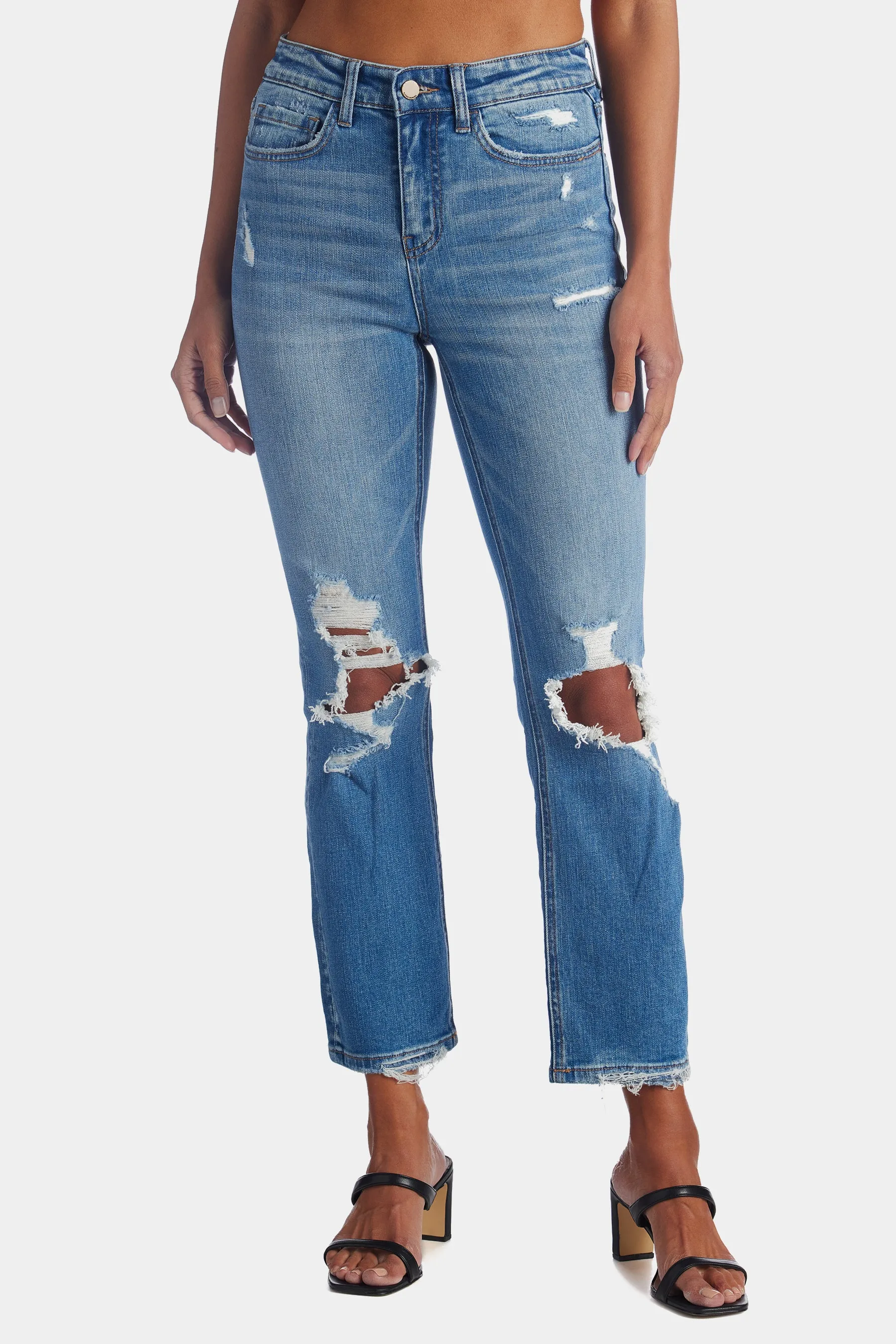 High Rise Stretch Ankle Straight Jeans