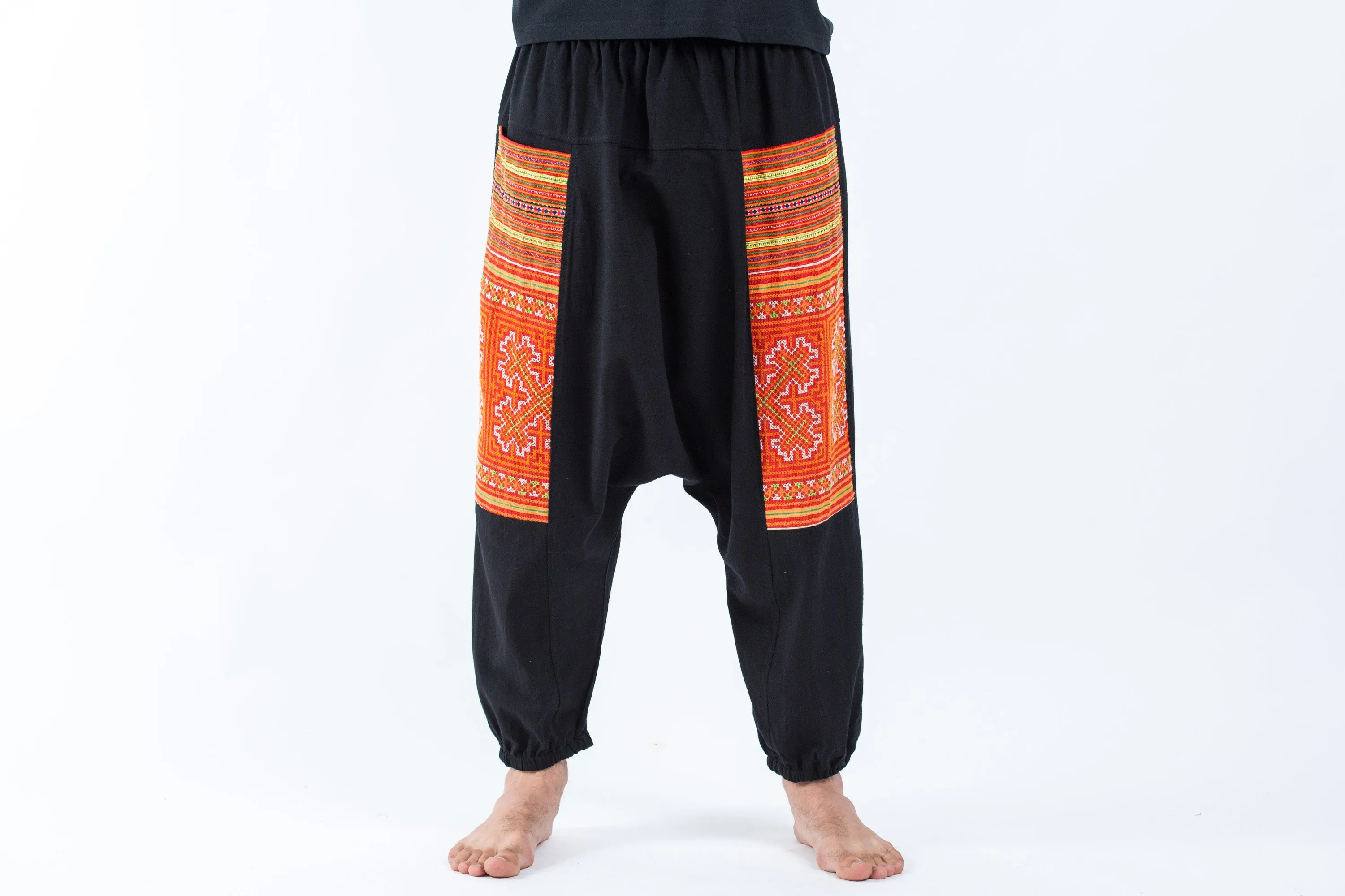 Hill Tribe Embroidered Cotton Men's Harem Pants In Black