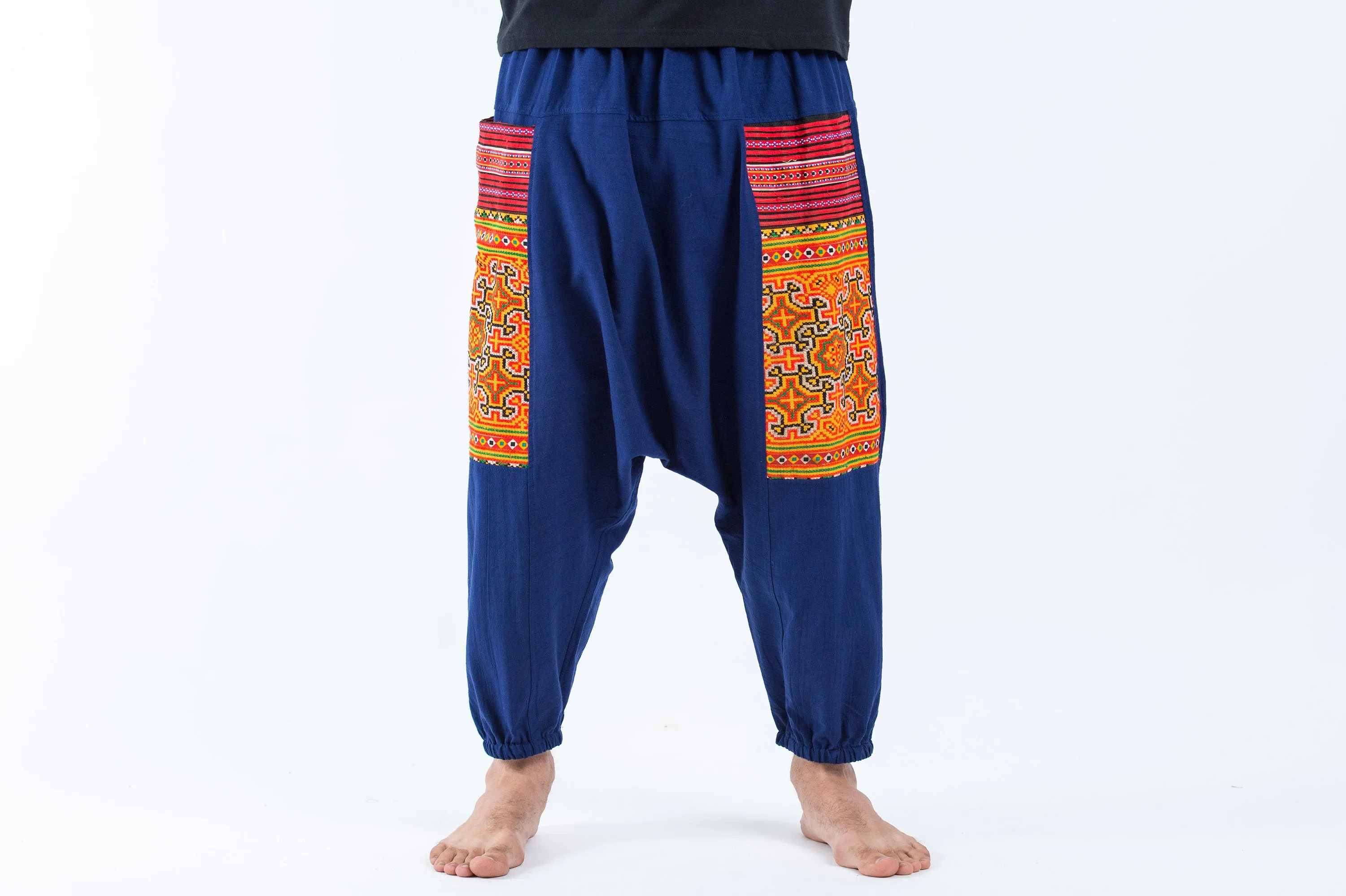 Hill Tribe Embroidered Cotton Men's Harem Pants In Blue