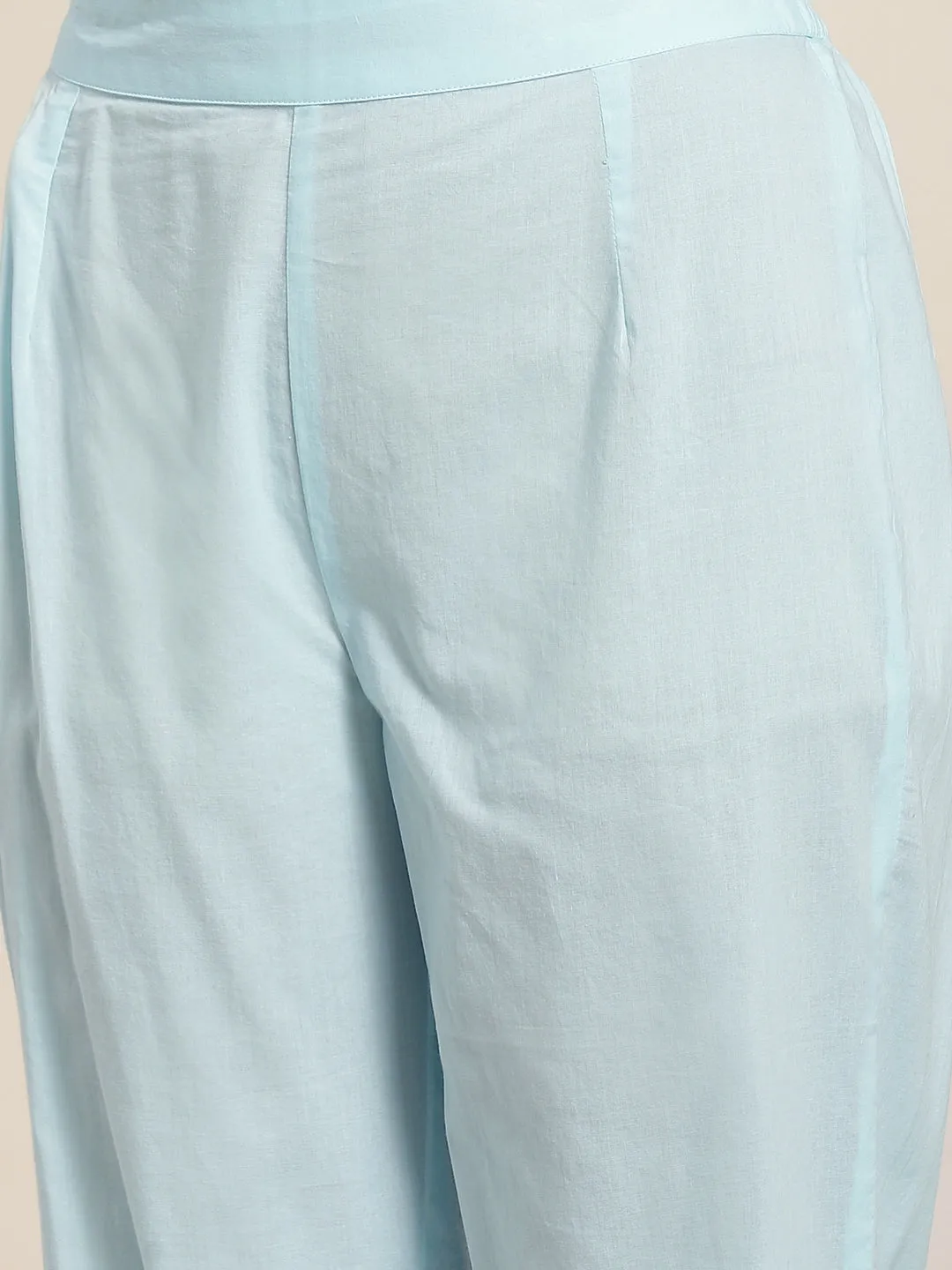 Juniper Sky Blue Solid Pure Cotton A-Line Kurta & Pants Set With Gota Work