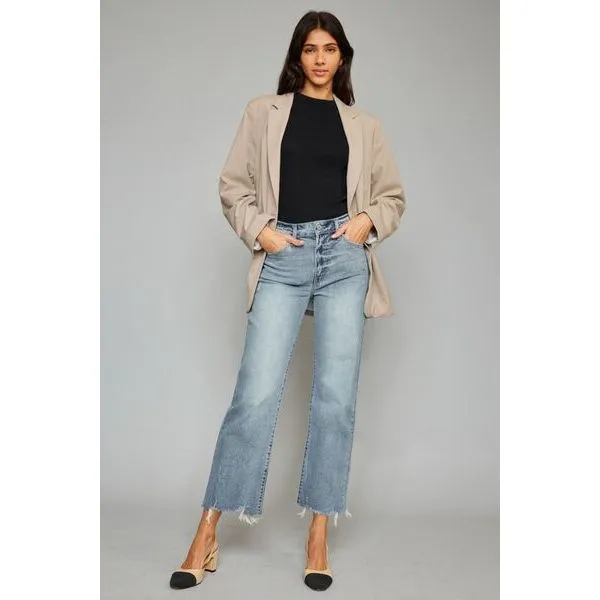 Kancan High Waist Raw Hem Cropped Wide Leg Jeans