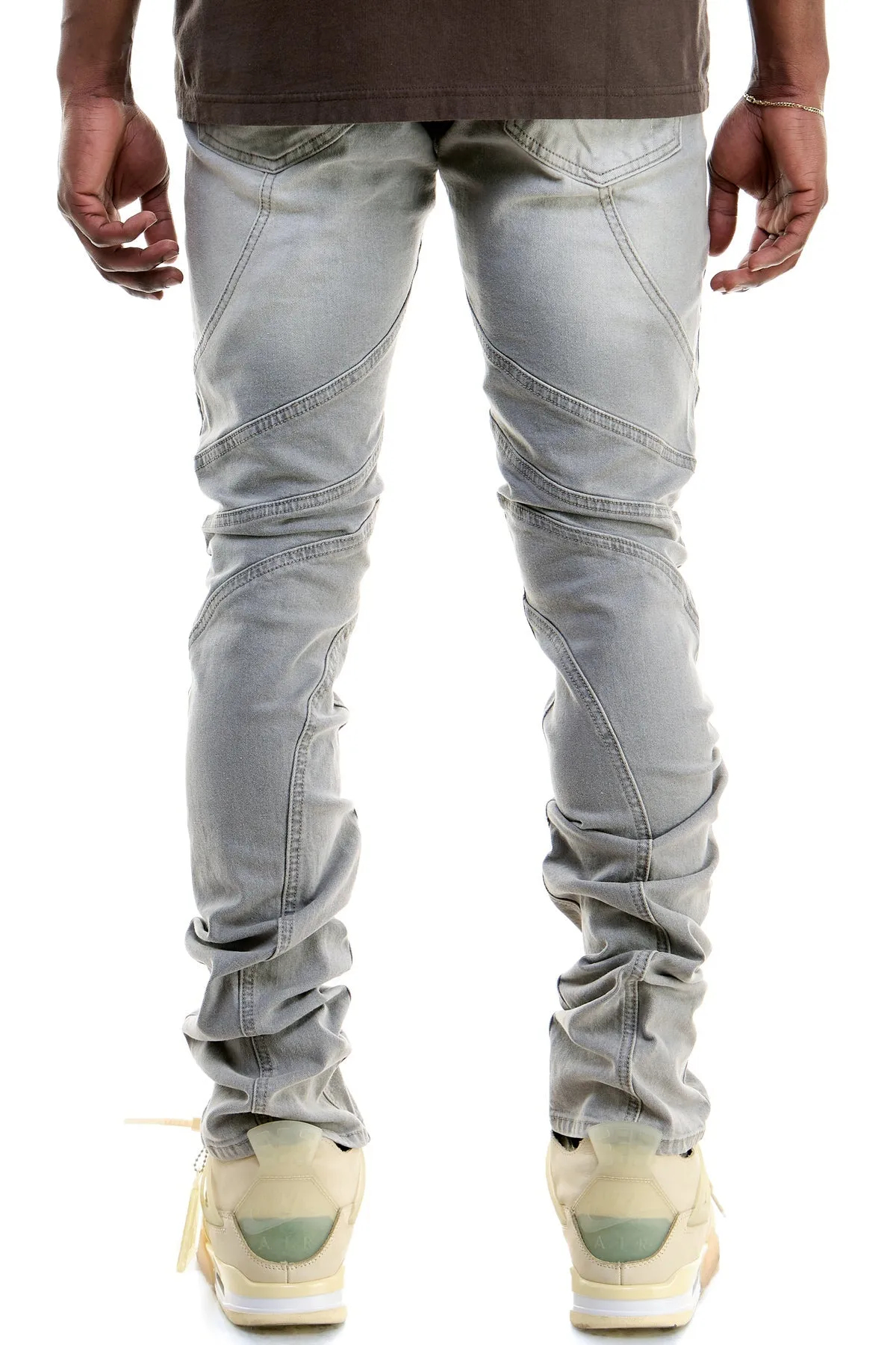 light grey men's stacked jeans in washed stretch denim