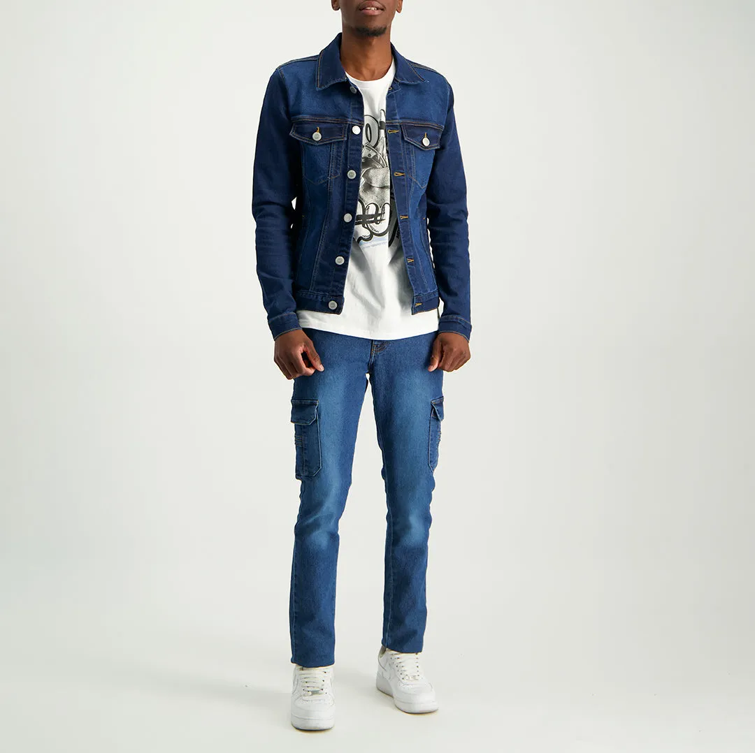 MENS MODA INDIGO DENIM CARGO JEANS