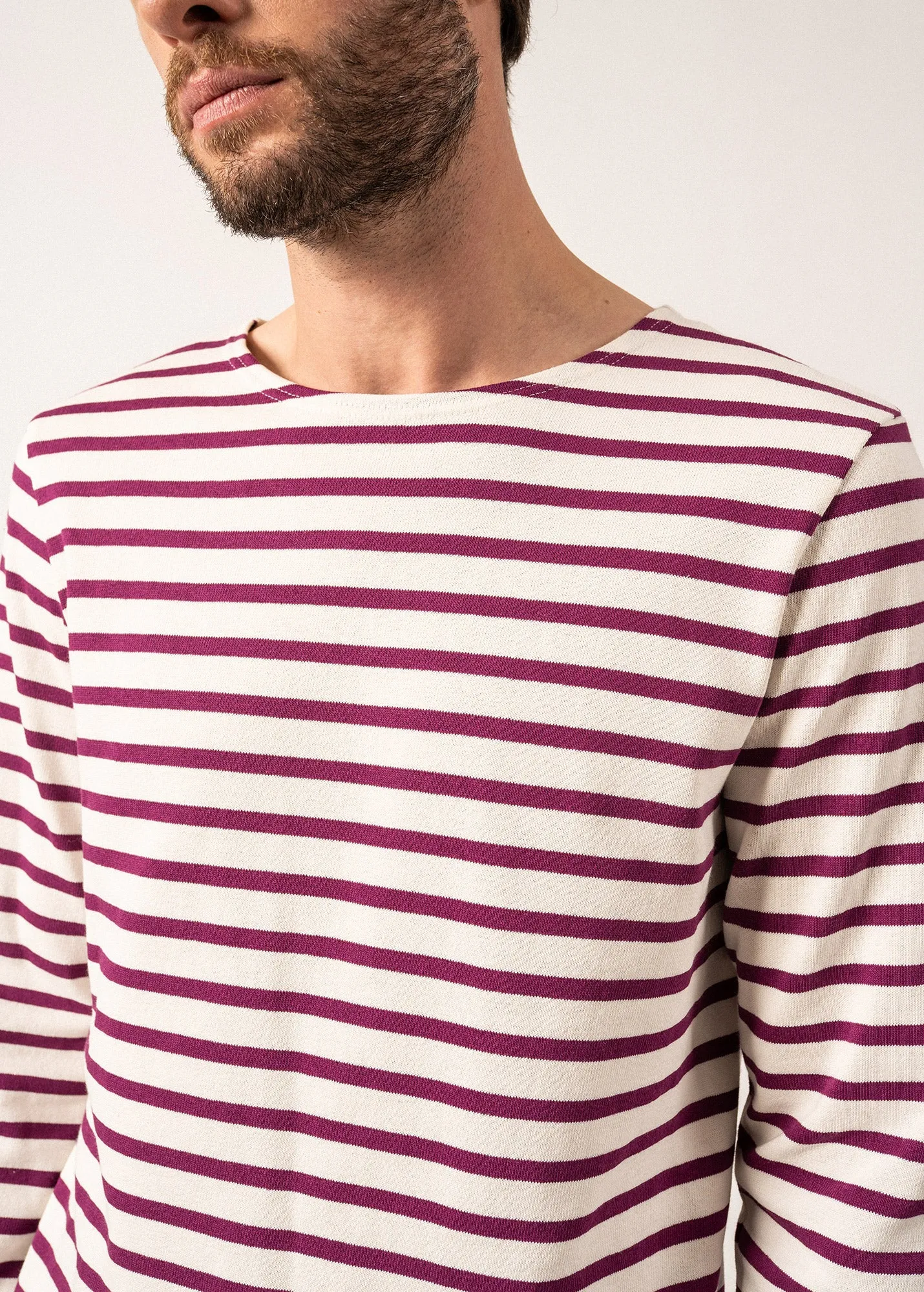 Meridien unisex striped sailor shirt - regular fit, in thick cotton (ECUME/PRUNE)