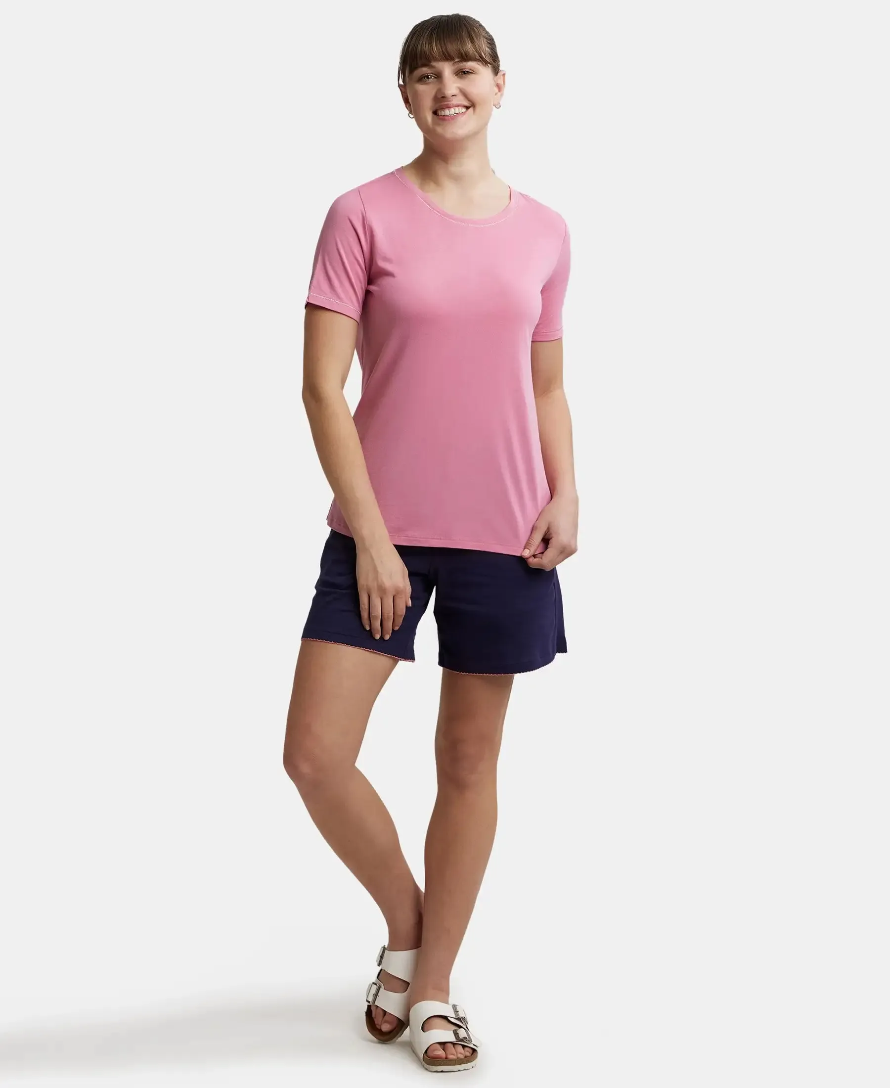 Micro Modal Cotton Relaxed Fit Round neck Half Sleeve T-Shirt - Wild Rose