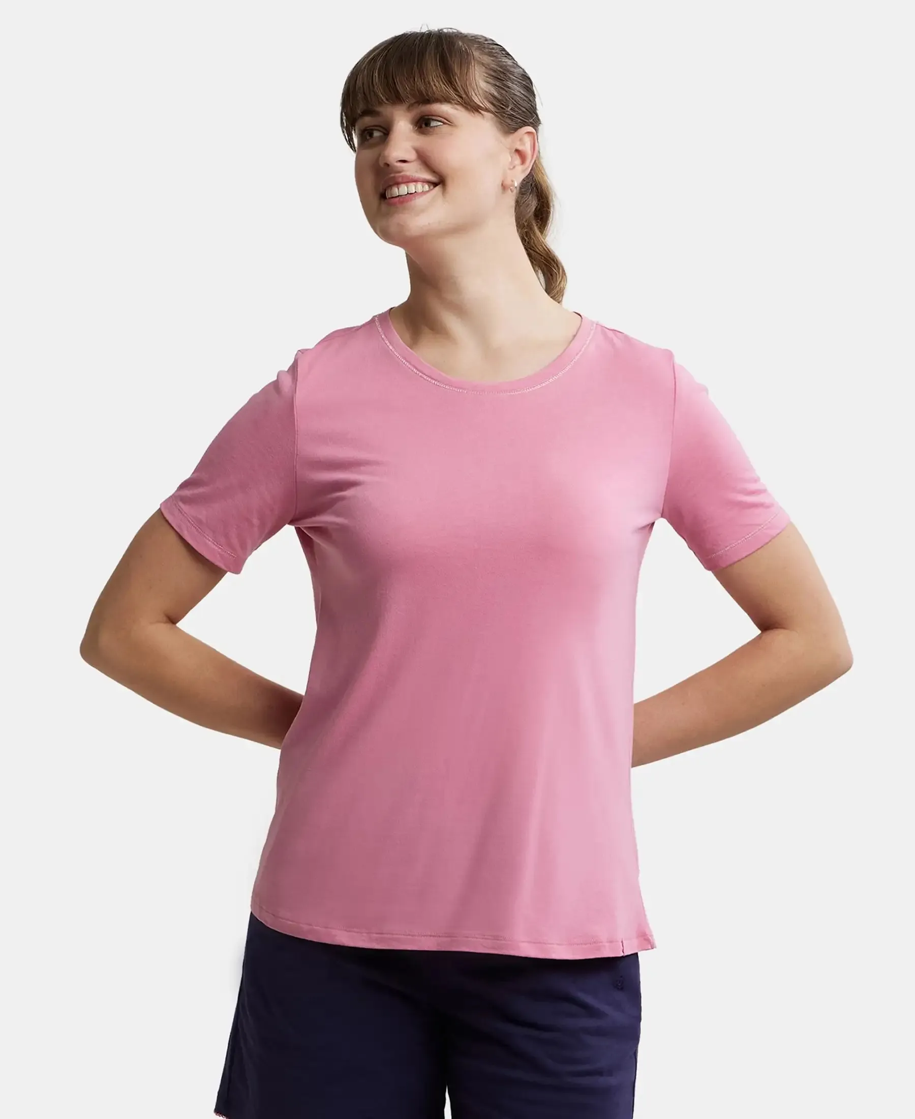 Micro Modal Cotton Relaxed Fit Round neck Half Sleeve T-Shirt - Wild Rose