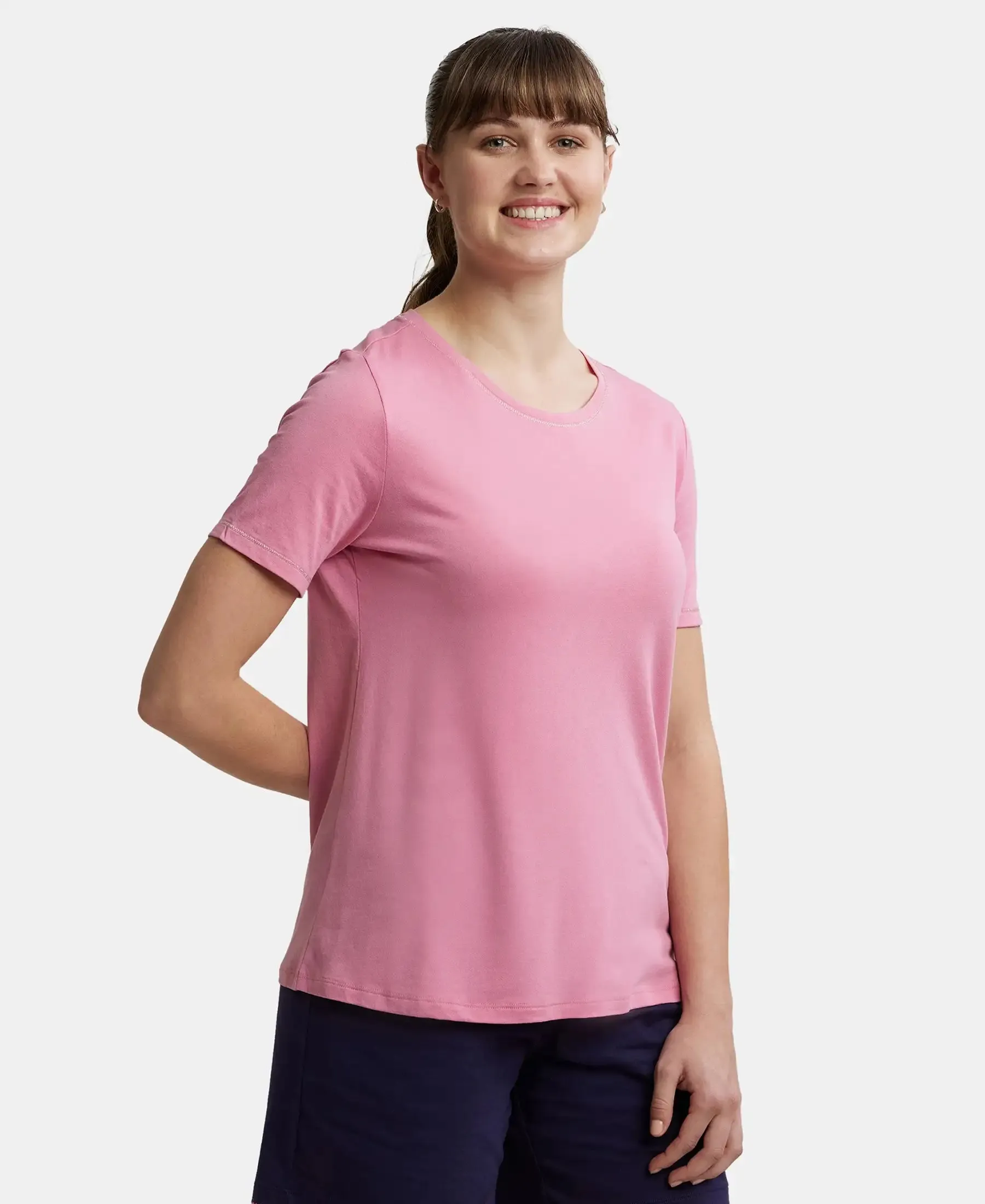 Micro Modal Cotton Relaxed Fit Round neck Half Sleeve T-Shirt - Wild Rose