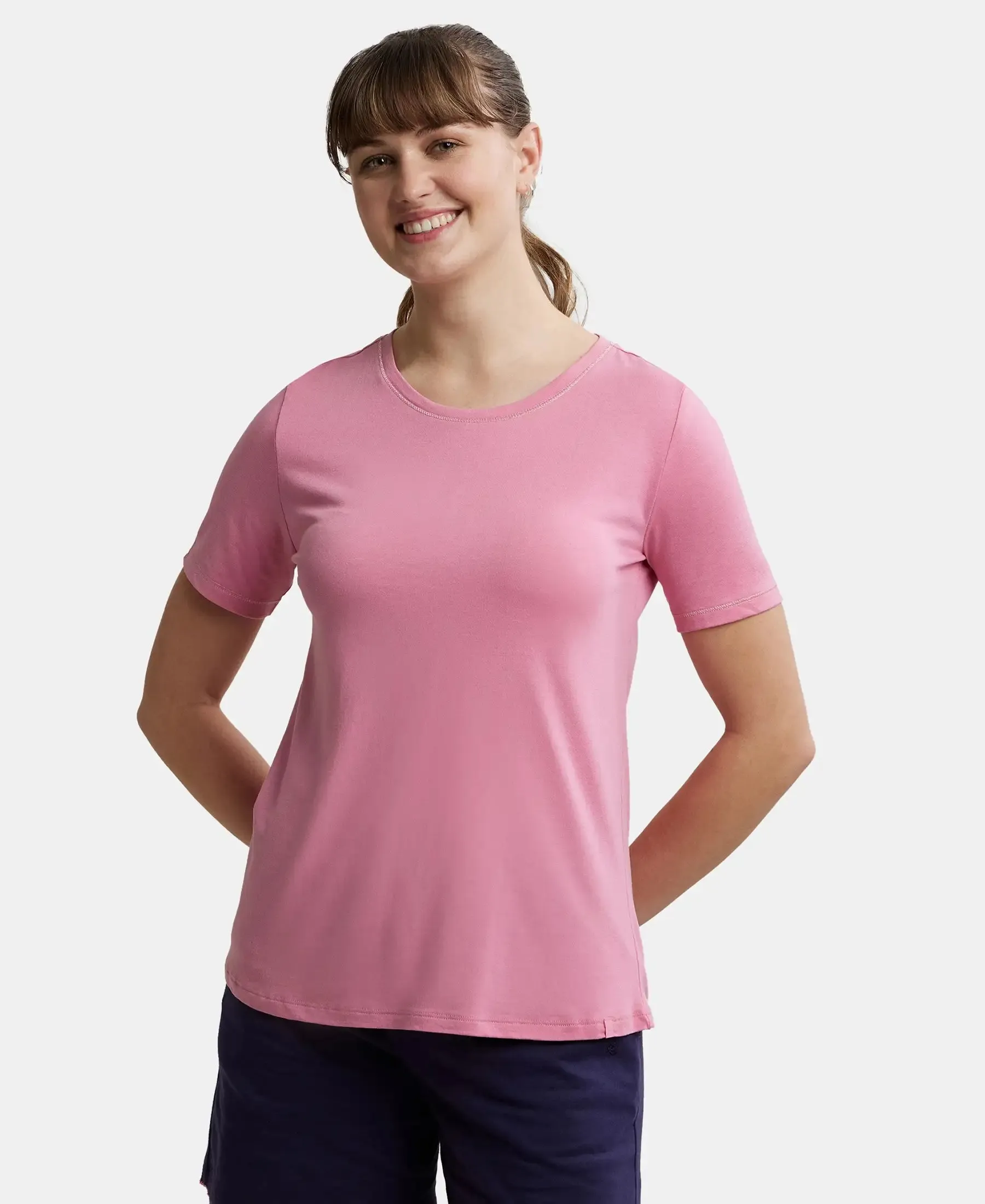 Micro Modal Cotton Relaxed Fit Round neck Half Sleeve T-Shirt - Wild Rose