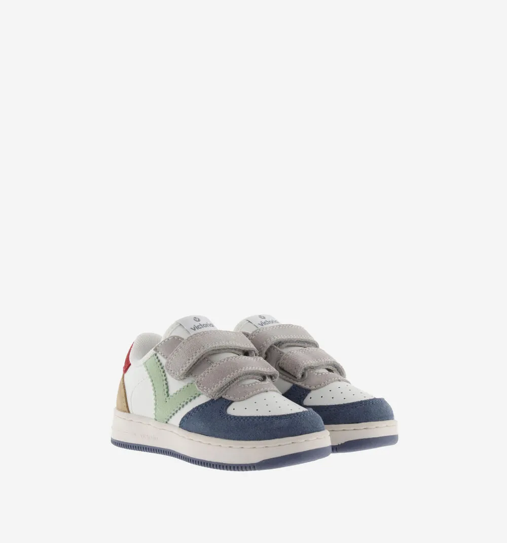 Multicolor jeans leather sneakers with V logo