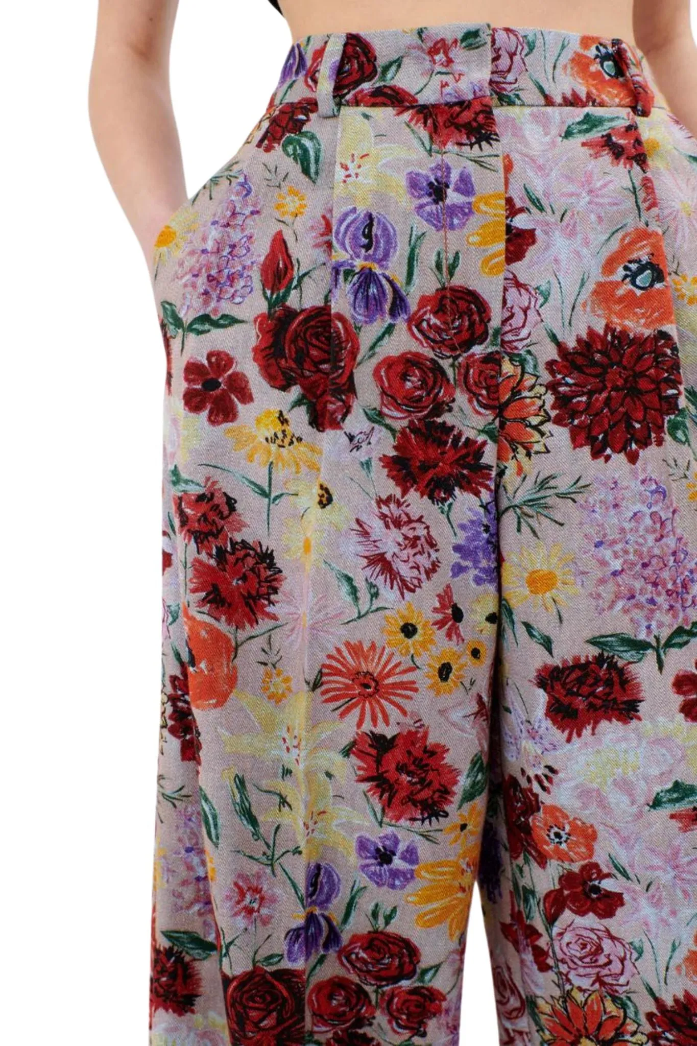 Odeeh Impressionist Flowers Cotton Denim Pants