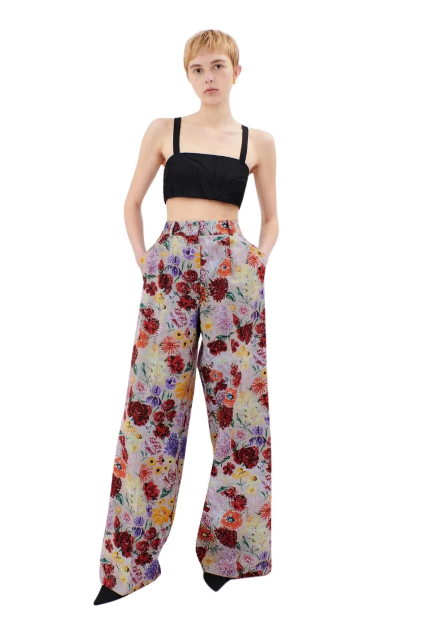 Odeeh Impressionist Flowers Cotton Denim Pants