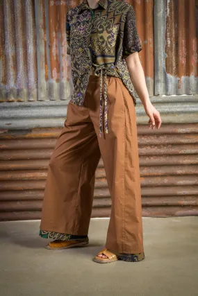 Palazzo Pants in Stretch Cotton with Silk Border