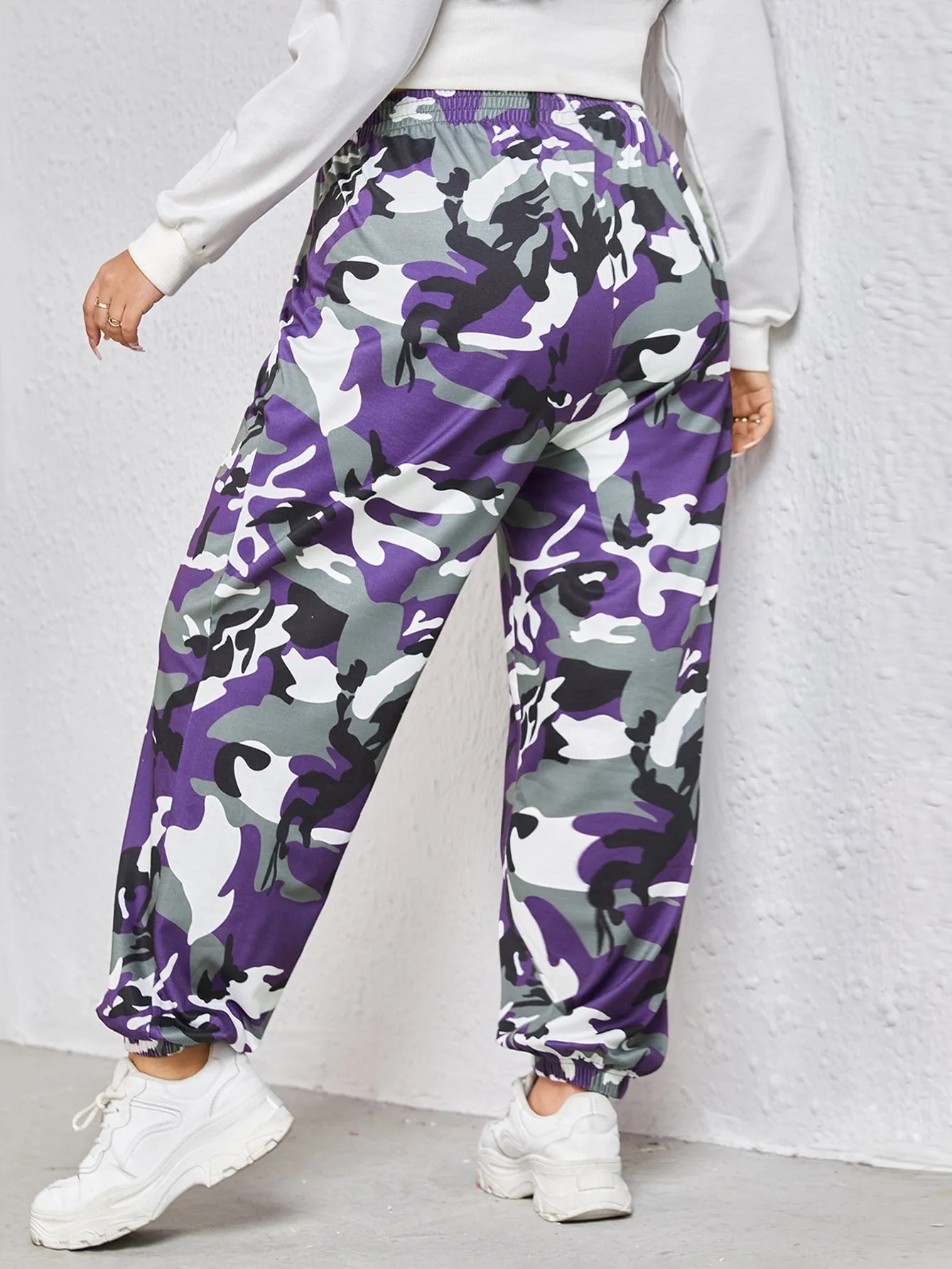 Plus Elastic Waist Camo Print Sweatpants