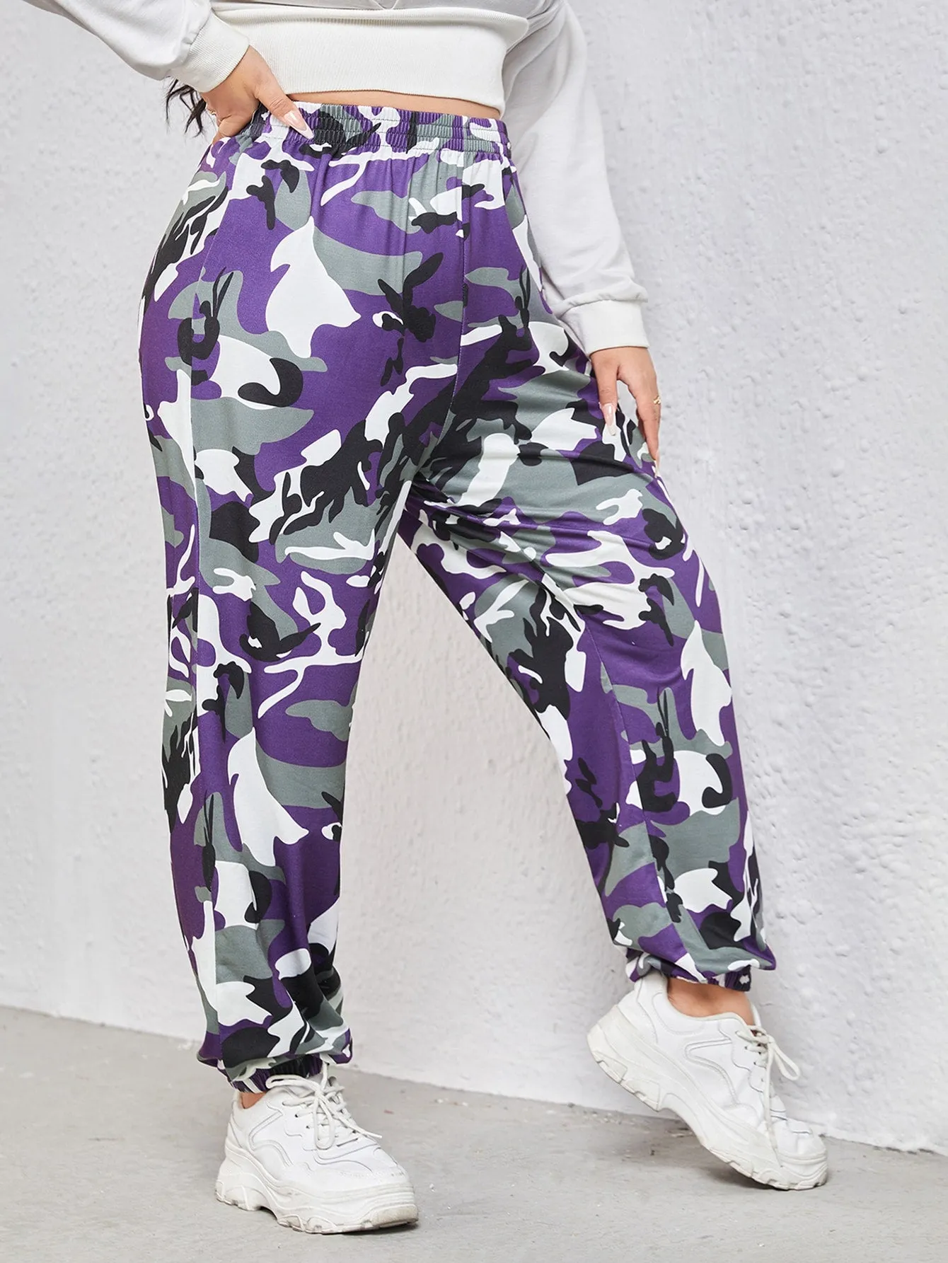 Plus Elastic Waist Camo Print Sweatpants