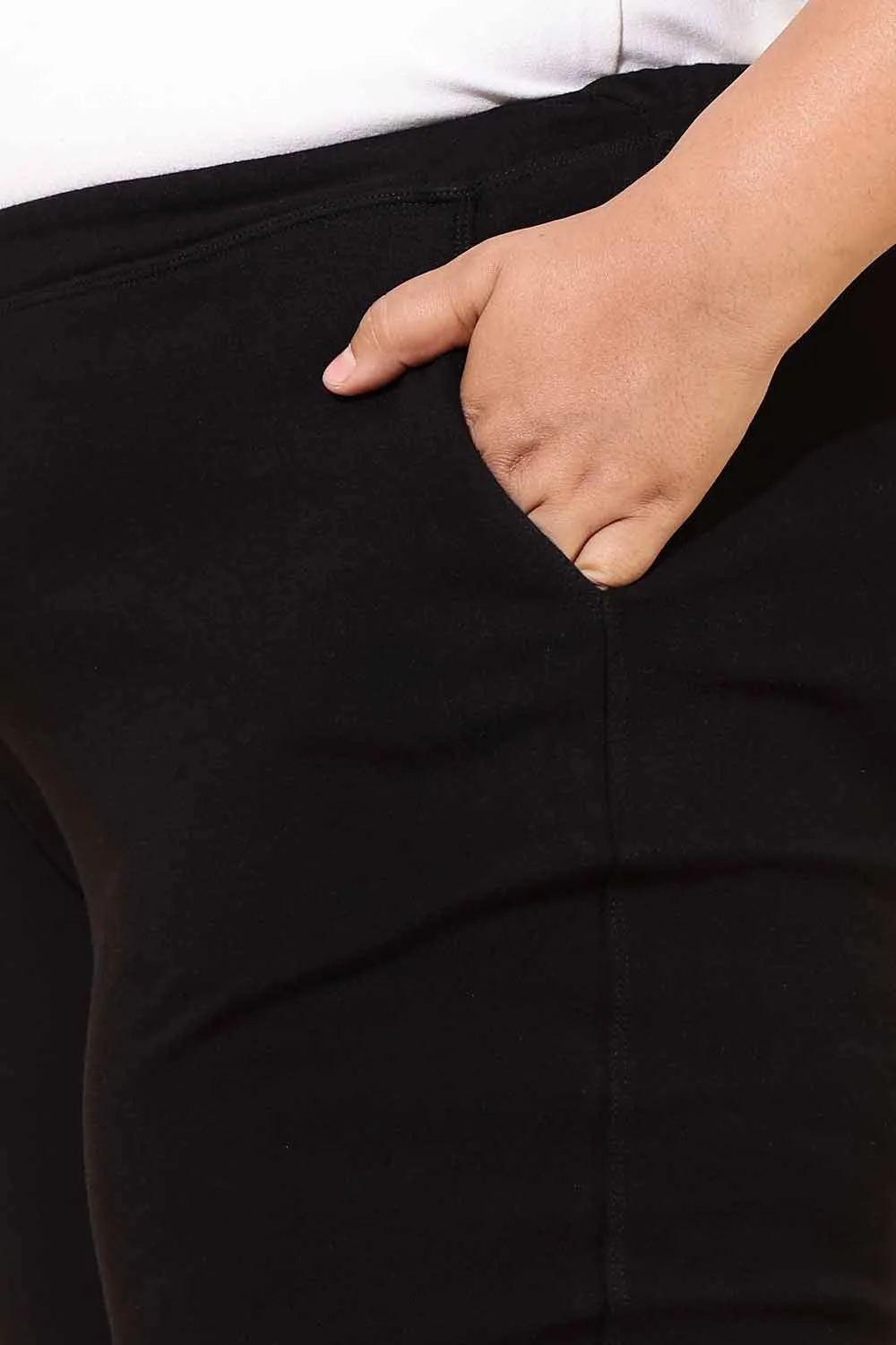 Plus Size High Waisted Black Cotton Flare Pants