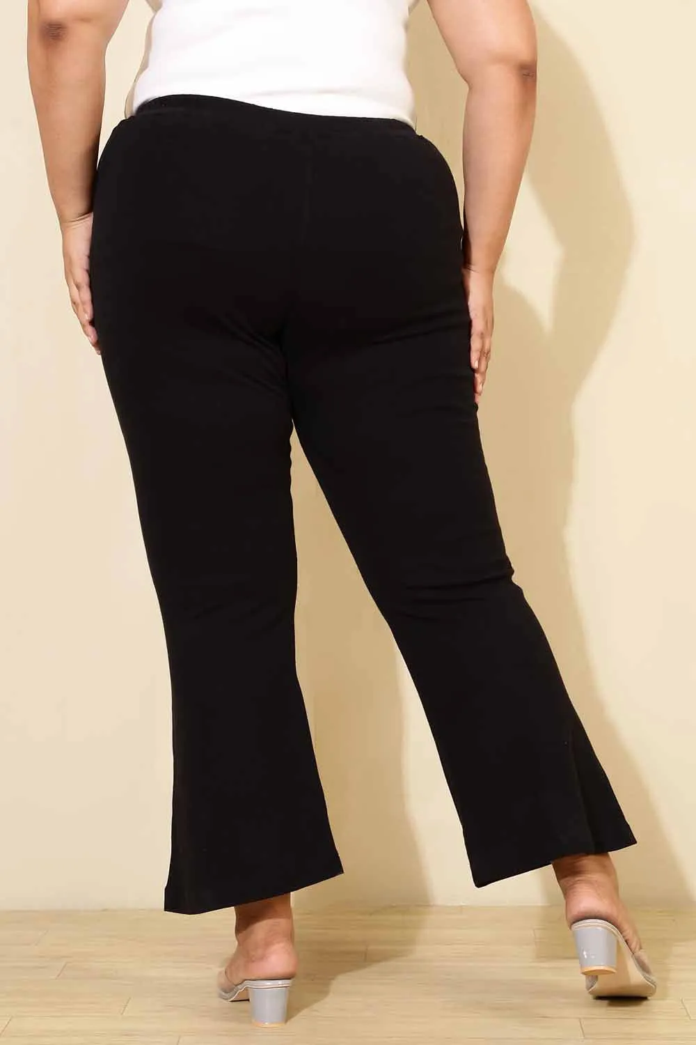 Plus Size High Waisted Black Cotton Flare Pants