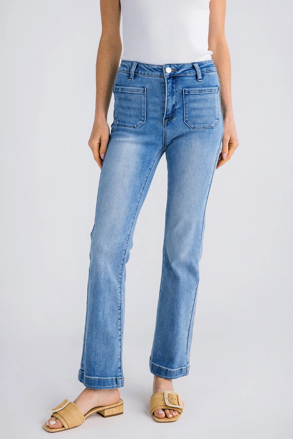 Risen Camille High Rise Patch Pocket Straight Jeans