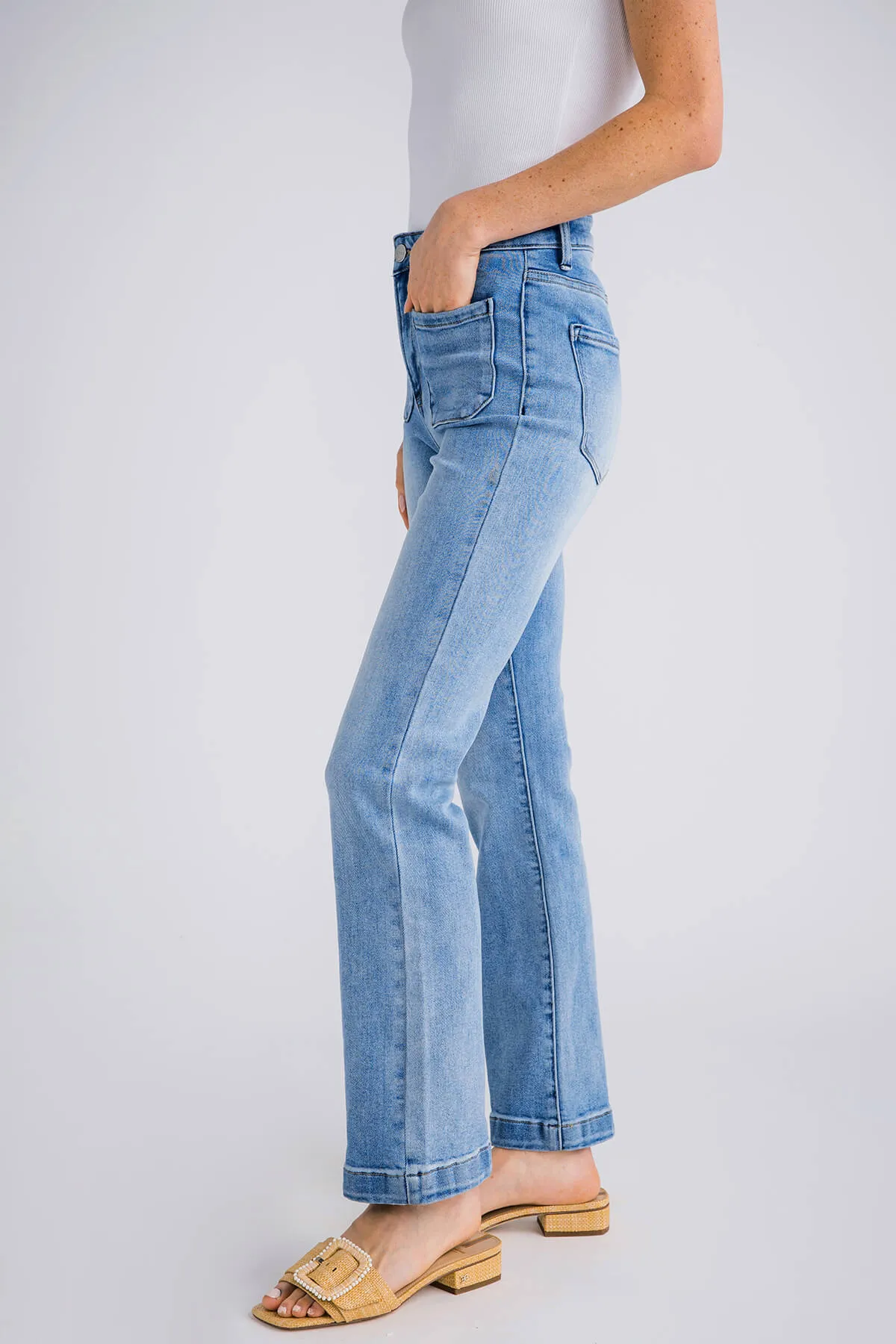 Risen Camille High Rise Patch Pocket Straight Jeans