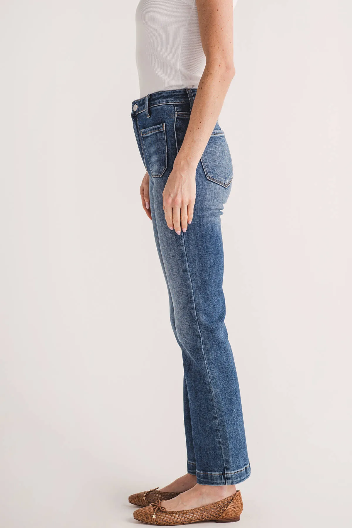 Risen Camille High Rise Patch Pocket Straight Jeans