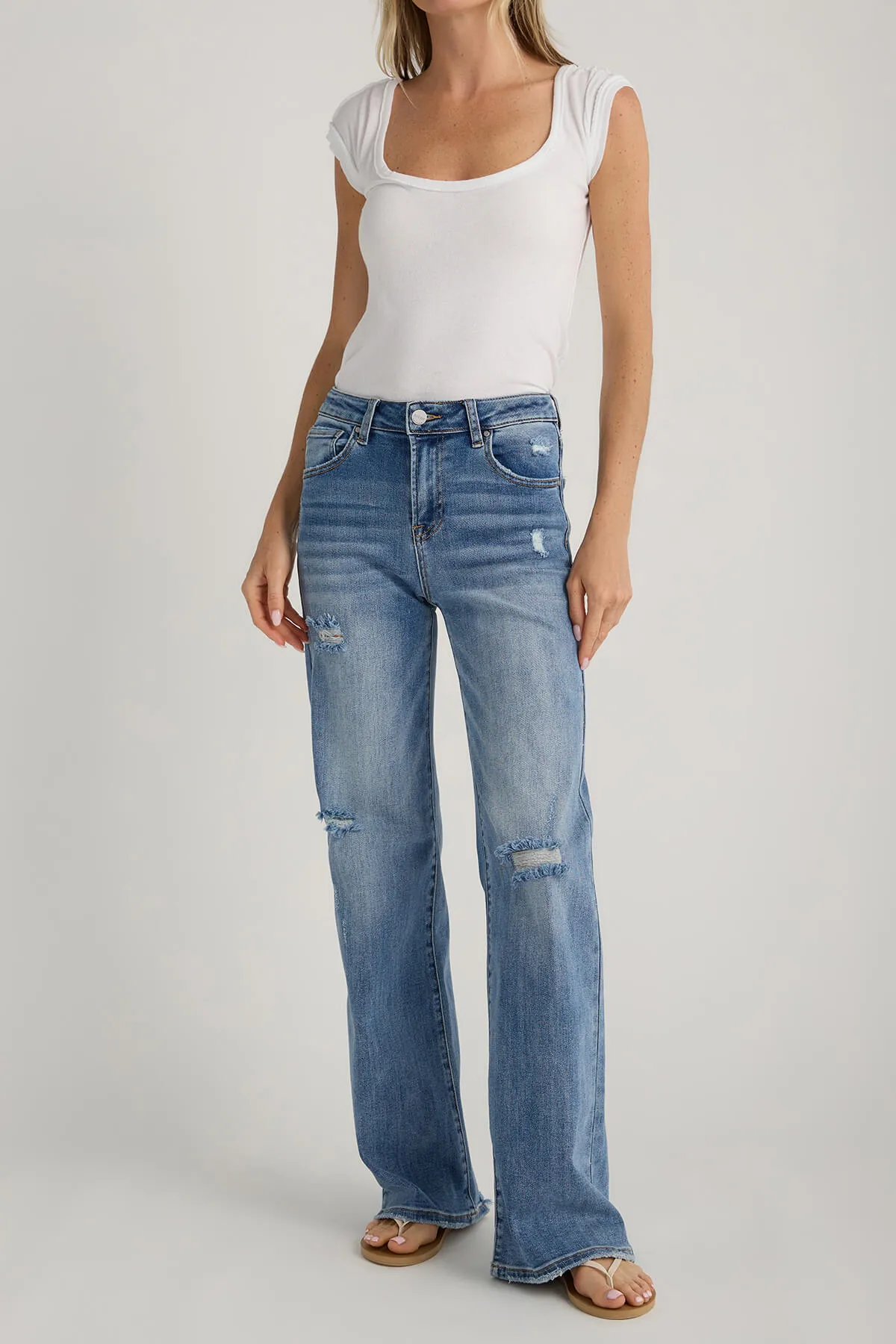 Risen Lexi High Rise Vintage Washed Wide Leg Jeans