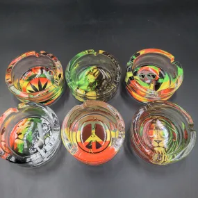 Round Thick Glass Ashtray w/ Rasta Designs