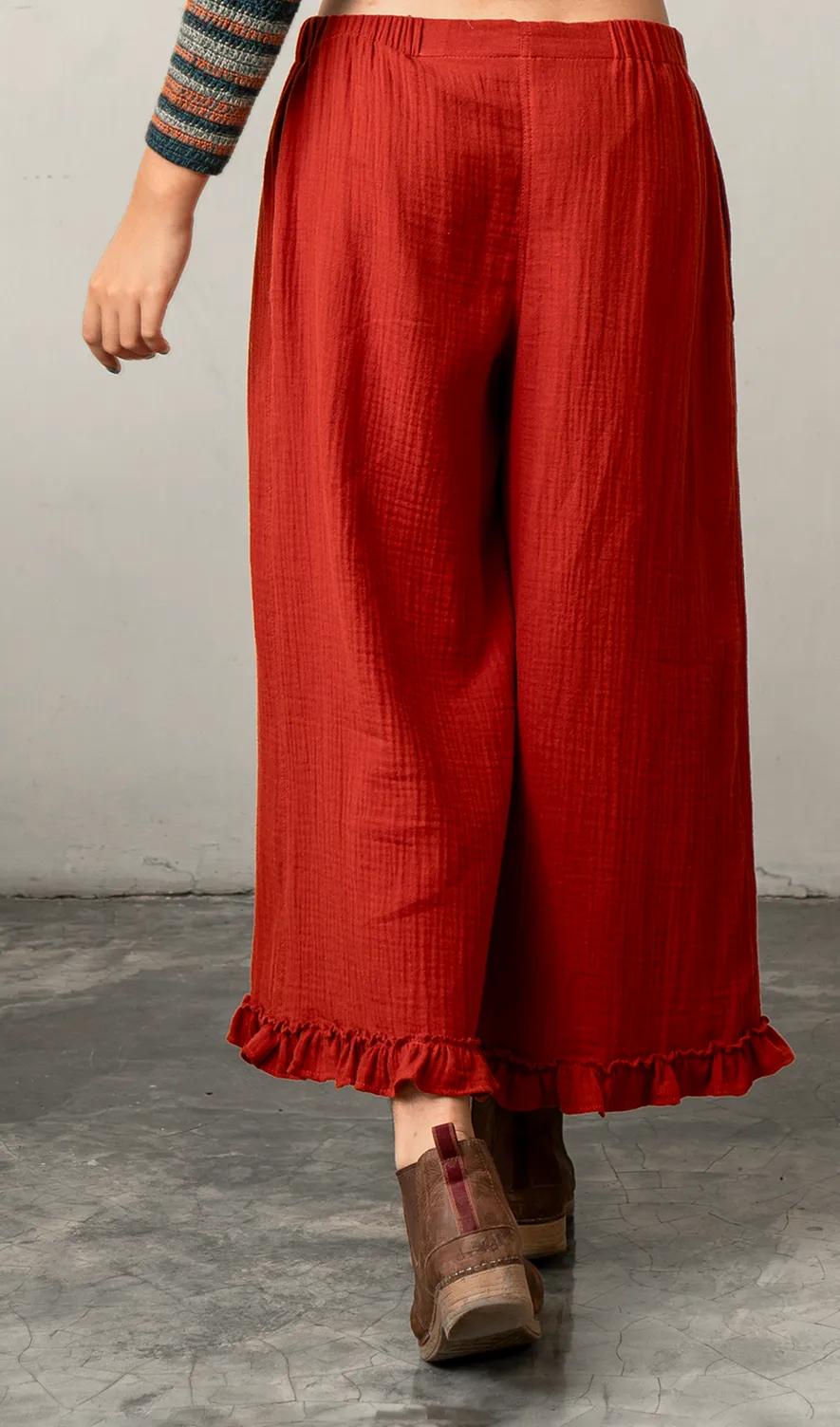 Ruffled Pants Cotton Crinkle Red- S, M, L