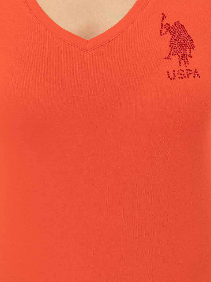 U.S. Polo Assn. Women T-Shirt V Neck Slim Risk Red VR213 USTSW020