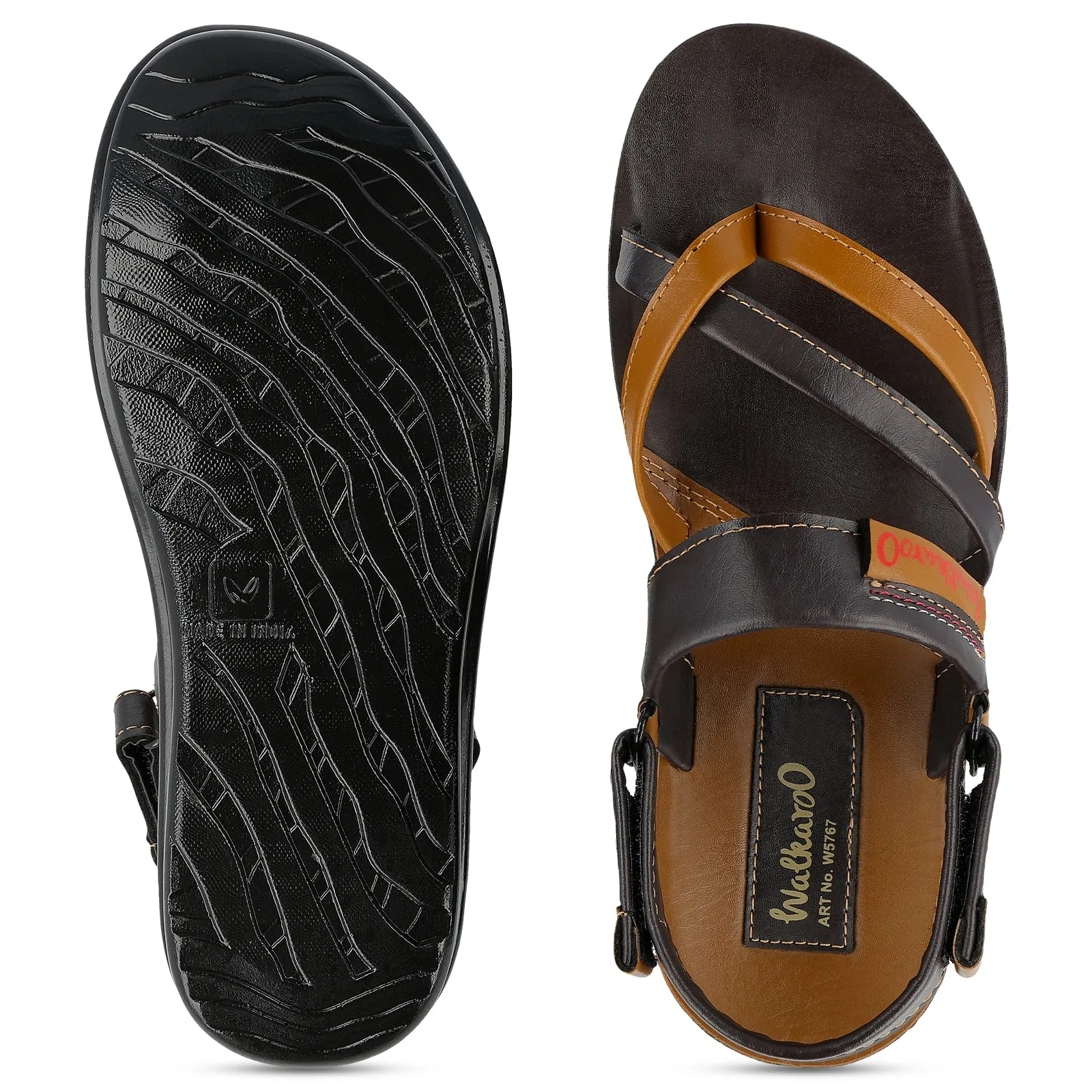 Walkaroo Men Strappy Slide Sandals  - W5767 Brown